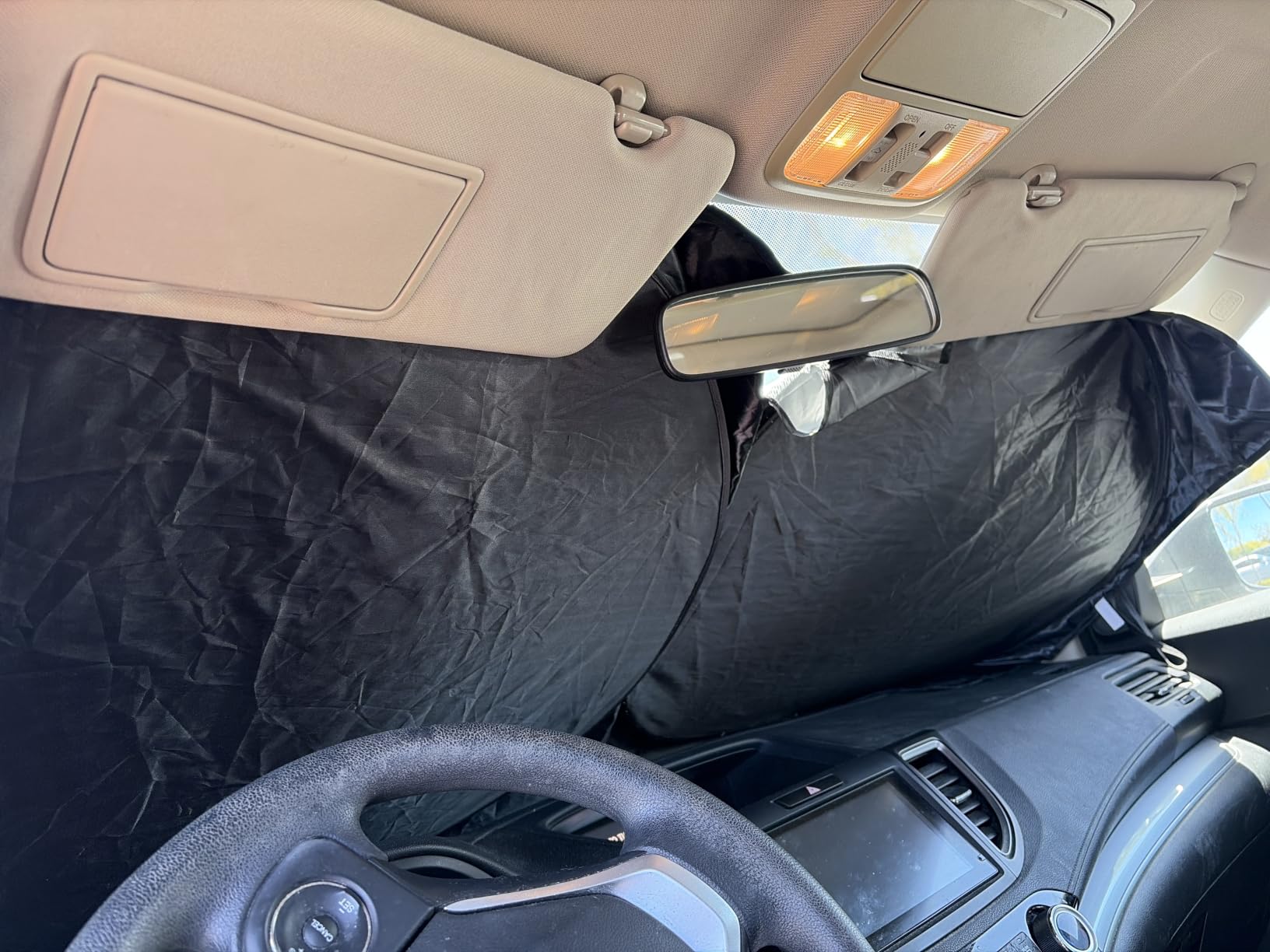 Magnelex Car Windshield Sunshade – Double-Layer Design for 2X Heat Blocking, Blocks UV Rays, Foldable Sun Shade for Cars, Trucks & SUVs, Keeps Interior Cooler, Large (63 x 33.8 in) customer photo 2
