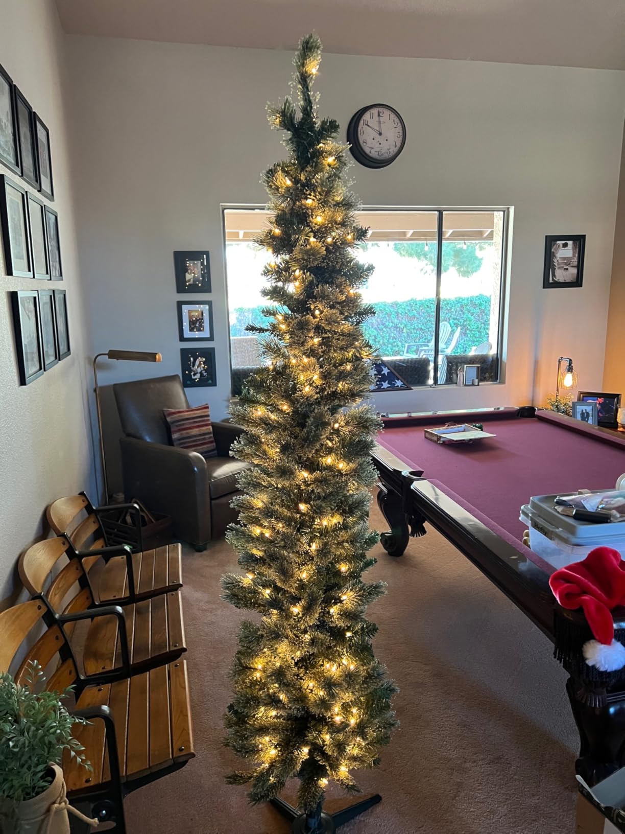 Home Heritage 7ft Stanley Slim Pre-Lit Pencil Christmas Tree – Artificial Pine with 350 Multicolor Incandescent Lights and 335 Branch Tips – Indoor Holiday Decor customer photo 1