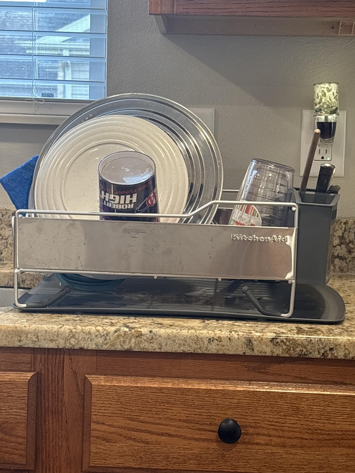 KitchenAid Large Capacity Full Size Rust Resistant Dish Rack with Angled Drain Board and Removable Flatware Caddy, Light Grey customer photo 2