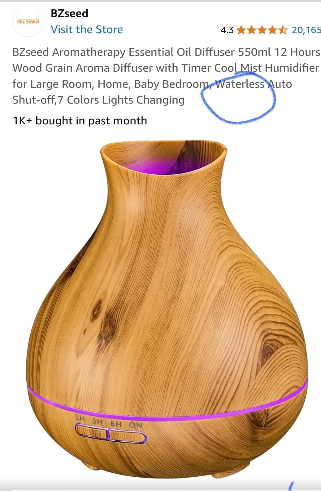 Aromatherapy Essential Oil Diffuser, 550ml Ultrasonic Fragrant Oil Large Room Humidifier, Diffusers for Home with Timer and Waterless Auto-Off, 7 Color LED Lights,Cool Mist Humidifiers customer photo 2