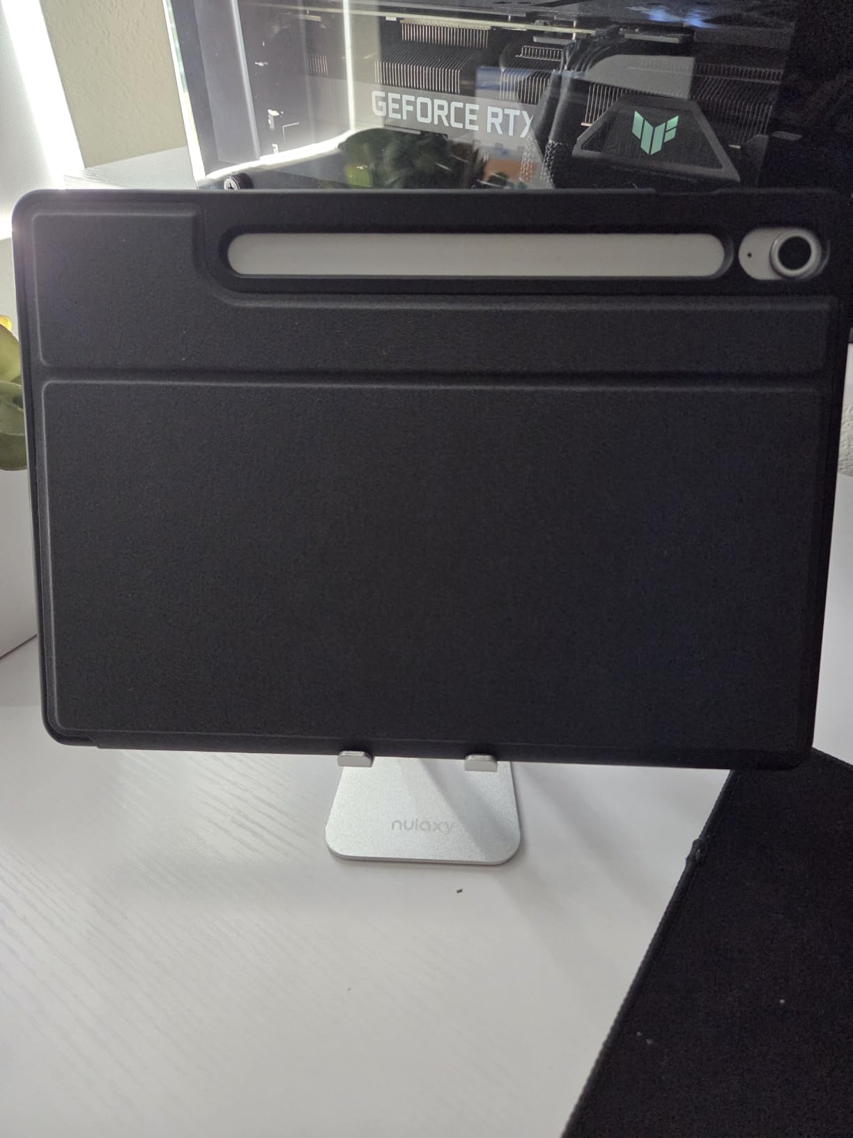 Nulaxy Full Aluminum Dual Folding Cell Phone Stand for Desk, Black customer photo 2