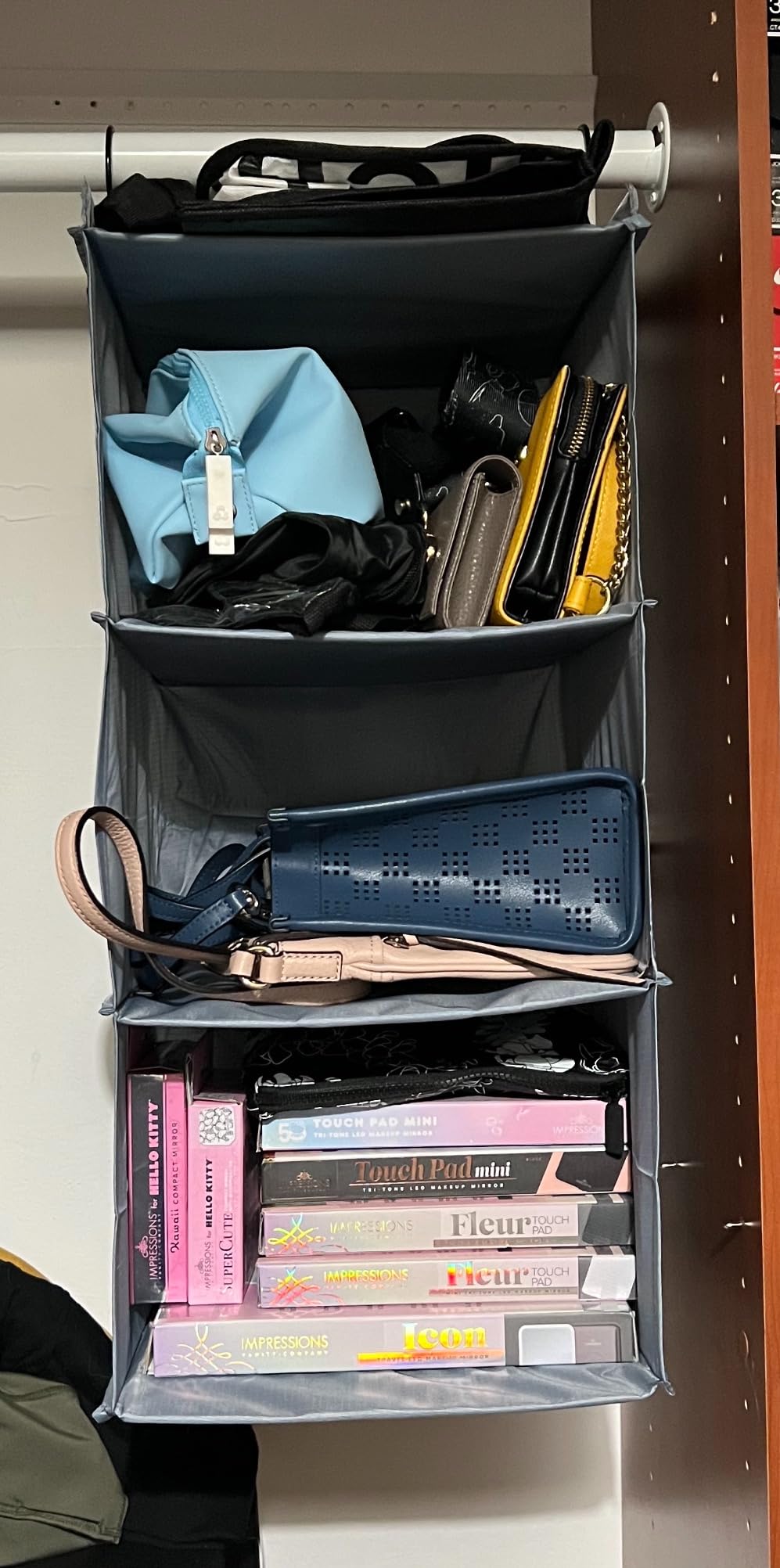 Hanging Closet Organizer 3-Shelf, Oxford Fabric Wardrobe Storage, Gray customer photo 1