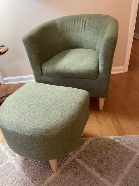 DAZONE Accent Chair with Ottoman, Mid Century Modern Barrel Comfy Fabric Armchair and Footrest Set, Upholstered Club Tub Round Arms Chair for Living Room Bedroom Reading Room, Grey customer photo 2