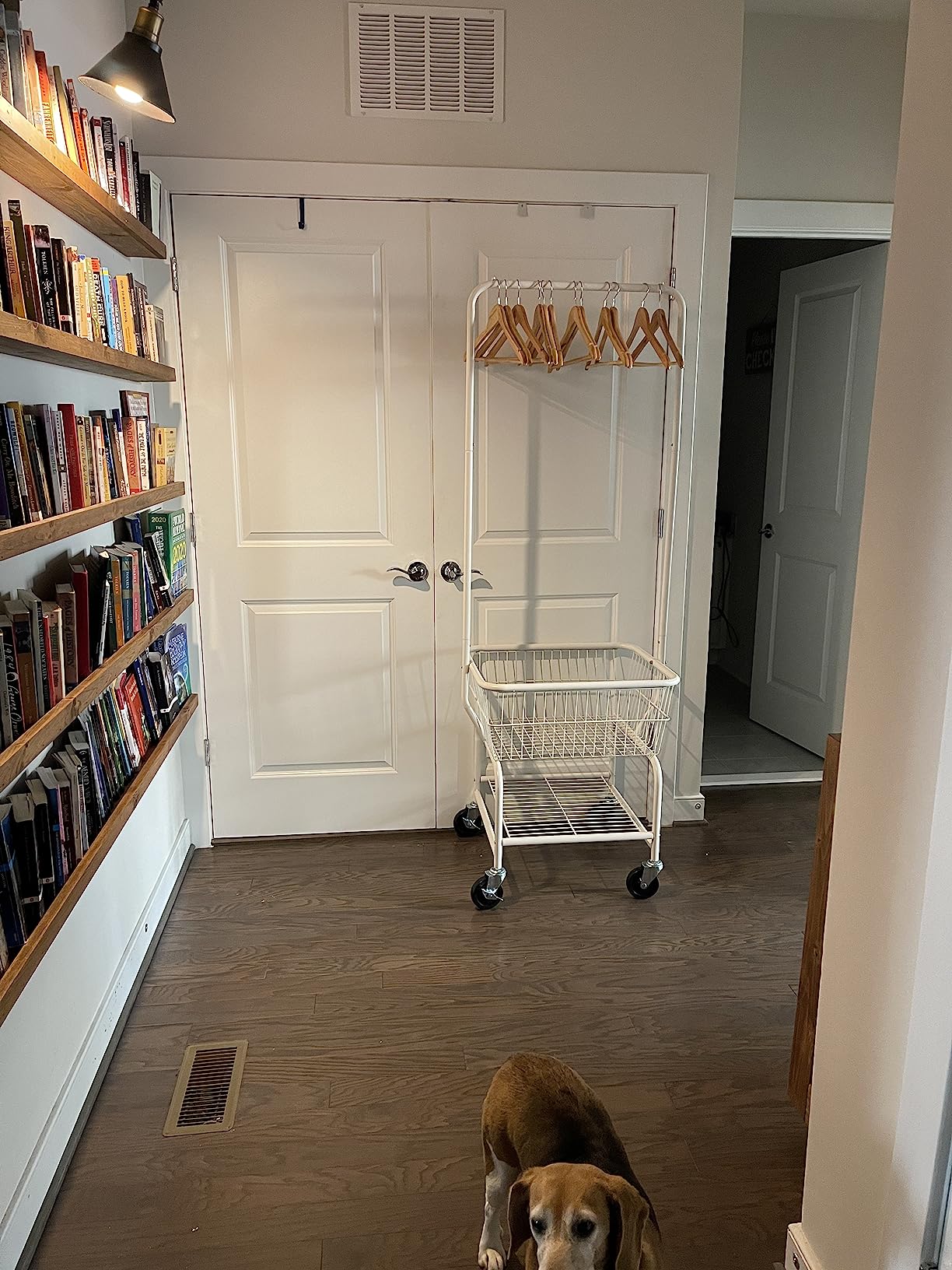 Amazon Basics Rectangular Laundry Hamper Basket Butler Cart with Wheels and Hanging Rack, Sturdy Metal, 71.1 inches Height, White customer photo 1