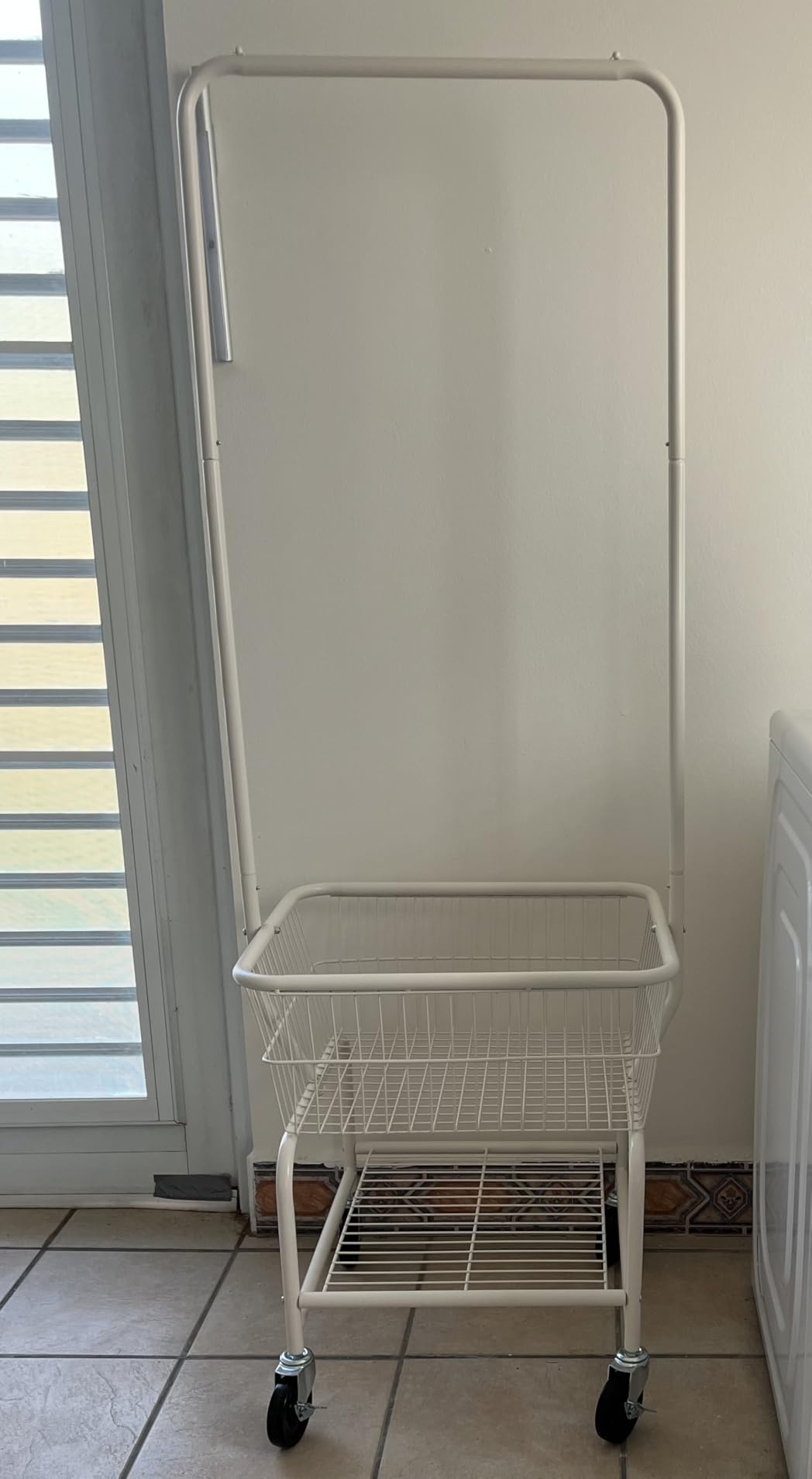 Amazon Basics Rectangular Laundry Hamper Basket Butler Cart with Wheels and Hanging Rack, Sturdy Metal, 71.1 inches Height, White customer photo 2
