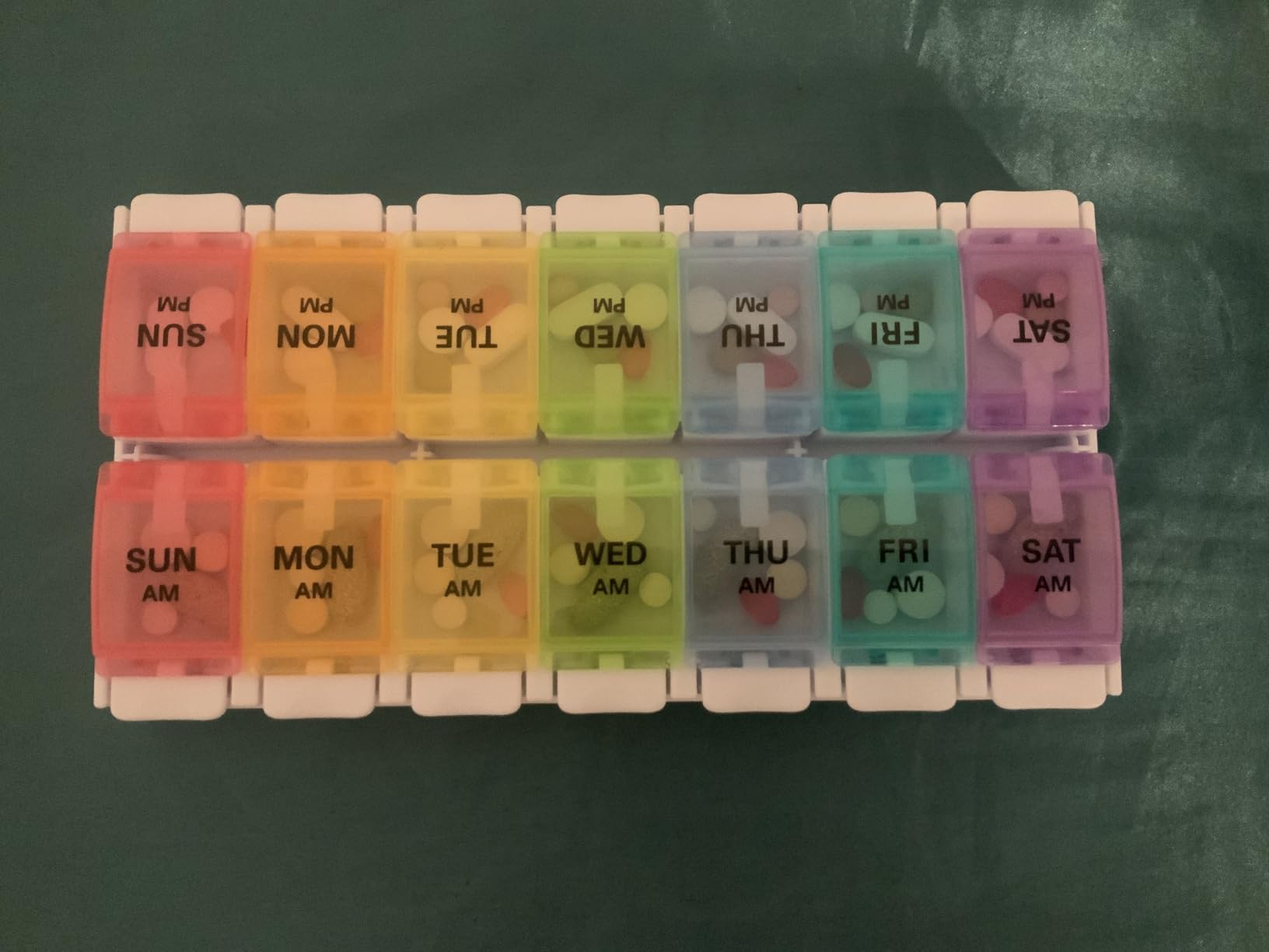Sukuos AM PM Weekly Pill Organizer 2 Times A Day, Large Daily Pill Box Case 7 Day with Easy Push Button Design, Detachable Medicine Holder for Vitamin/Fish Oil/Supplements (Rainbow) customer photo 1