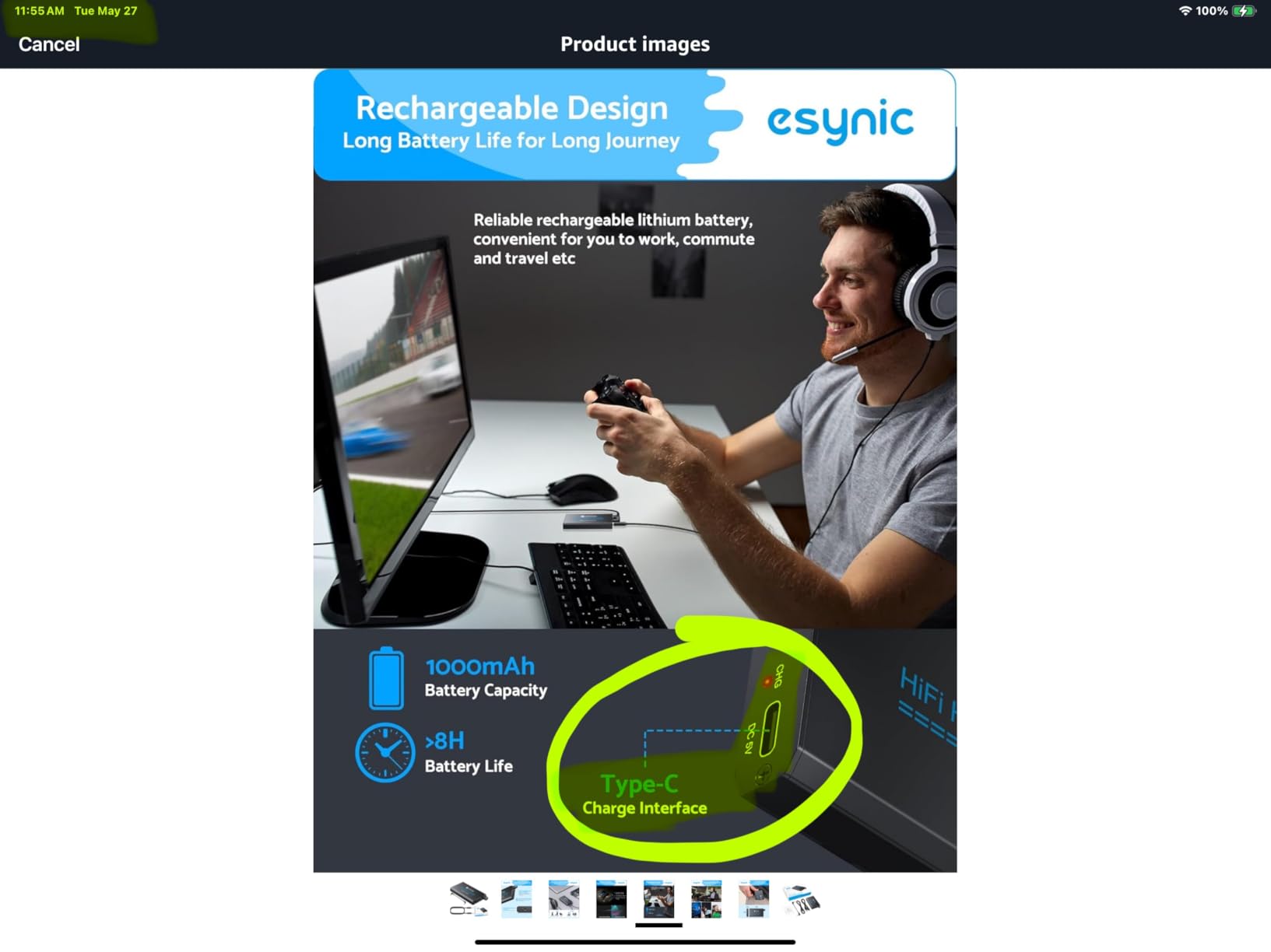 eSynic Rechargeable 16-300 Ohms Portable Headphone Amplifier 3.5mm customer photo 2