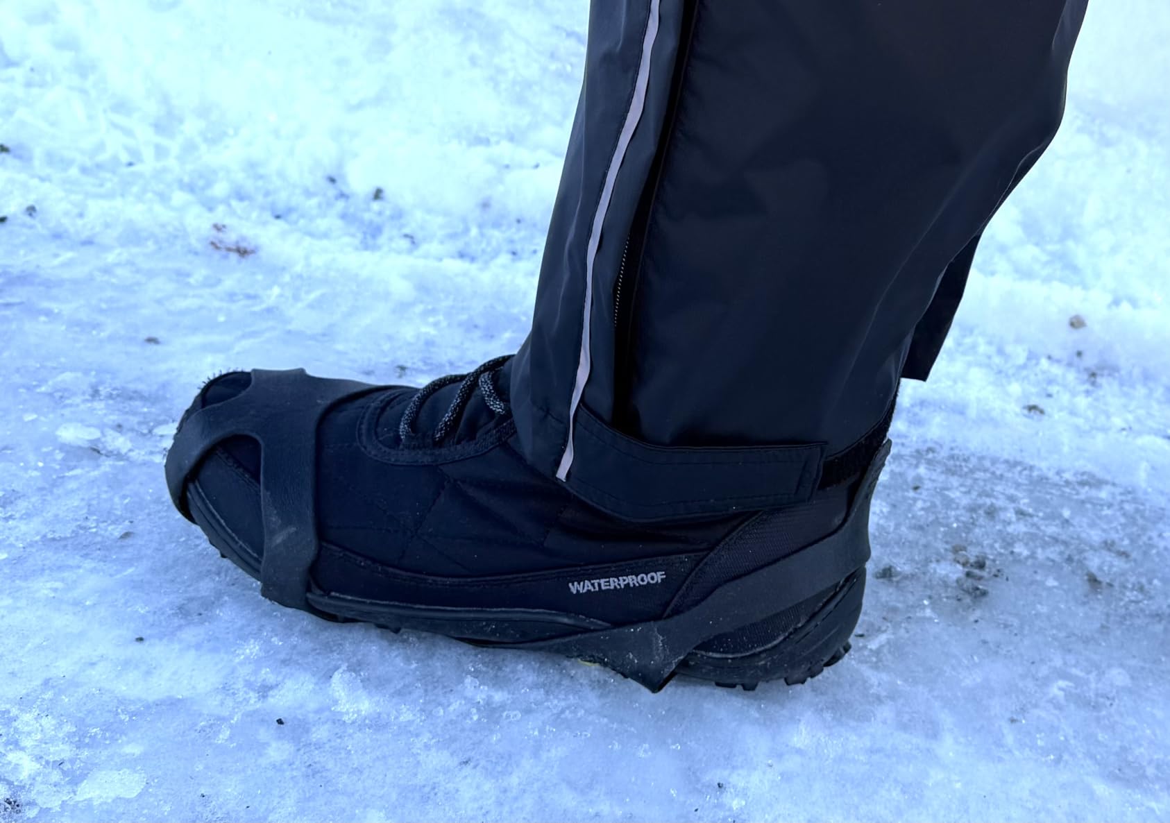 Sfee Ice Cleats for Boots Shoes, Snow Grips Cleats for Ice and Snow Anti-Slip Rubber Traction Cleats for Walking on Snow and Ice 10 Steel Studs Crampons for Hiking, Walking, Climbing, Jogging customer photo 1