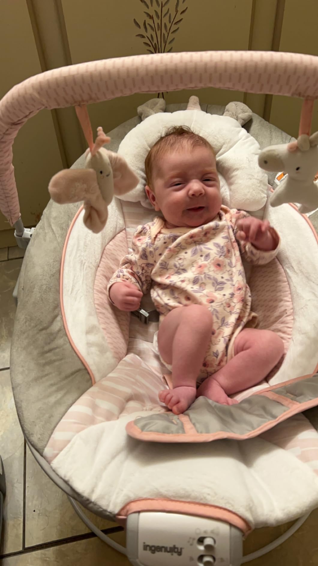 Ingenuity Soothing Baby Bouncer Infant Seat with Vibrations, -Toy Bar & Sounds, 0-6 Months Up to 20 lbs (Pink Flora the Unicorn) customer photo 1