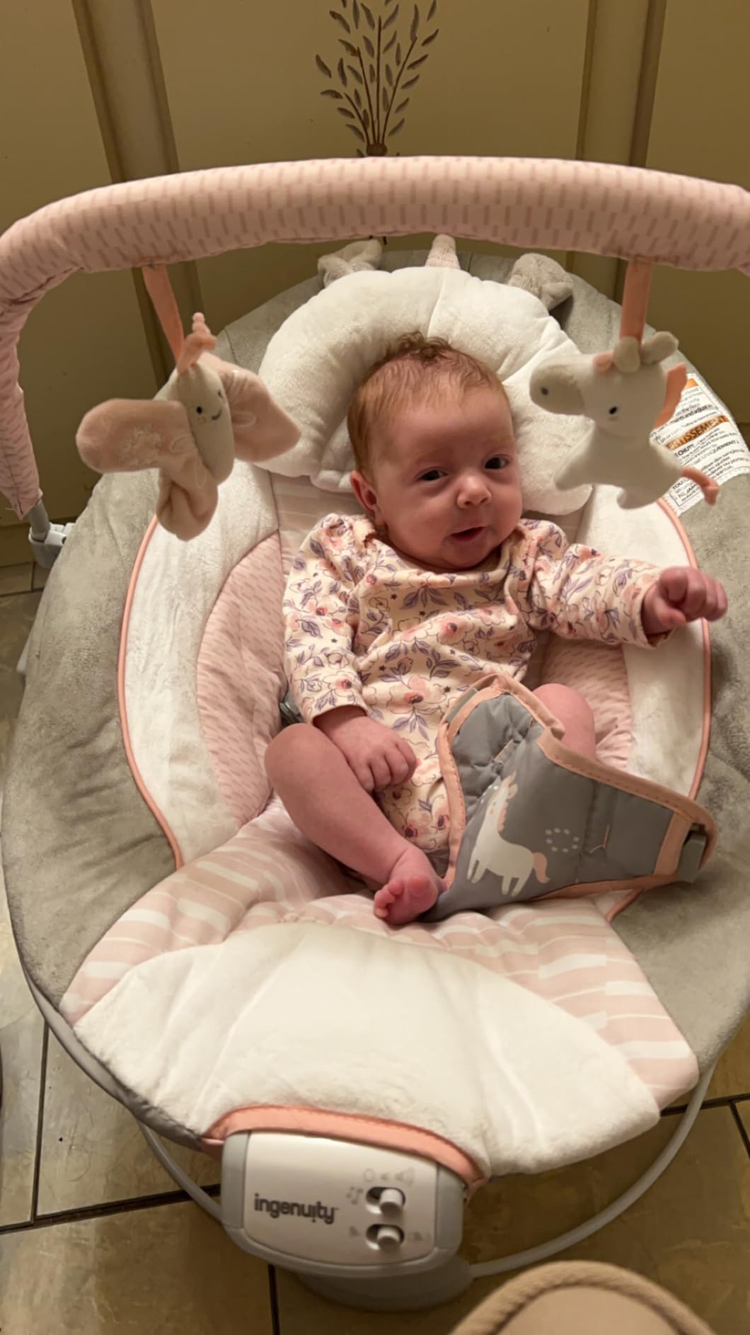Ingenuity Soothing Baby Bouncer Infant Seat with Vibrations, -Toy Bar & Sounds, 0-6 Months Up to 20 lbs (Pink Flora the Unicorn) customer photo 2