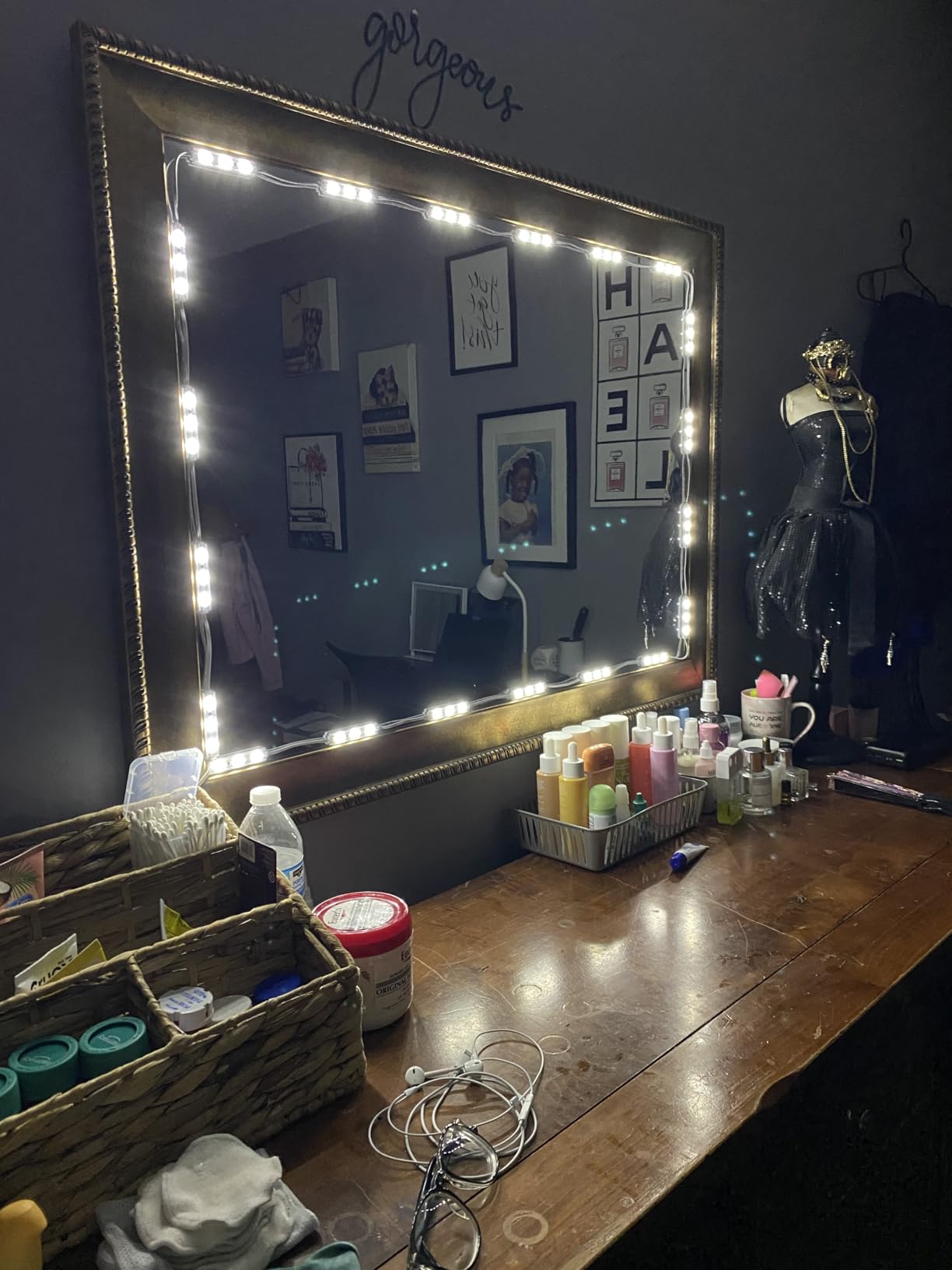 Led Vanity Mirror Lights, Hollywood Style Vanity Make Up Light, 10ft Ultra Bright White LED, Dimmable Touch Control Lights Strip, for Makeup Vanity Table & Bathroom Mirror, Mirror Not Included customer photo 2