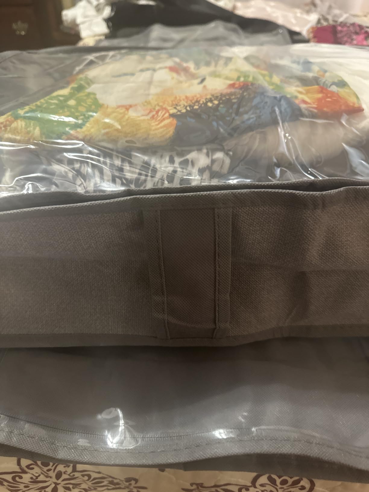 Onlyeasy Foldable Underbed Bags 2 Pack - Blankets Clothes Comforters Storage Bag Breathable Zippered Organizer for Bedroom with Clear Window and 4 Handles, 39.4x19.7x5.9 in, Linen-like Grey, MXDUBBP2 customer photo 2