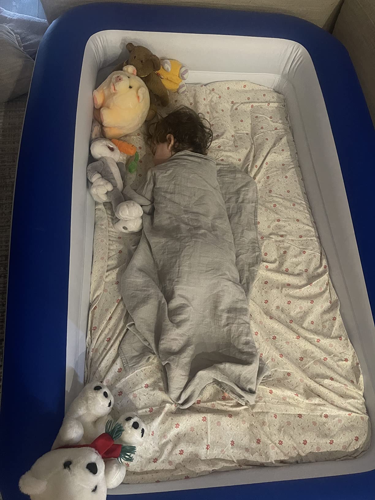 EnerPlex Kids Inflatable Travel Bed with High Speed Pump, Portable Blow up Toddler Air Mattress with Sides – Built-in Safety Bumper - Blue customer photo 1
