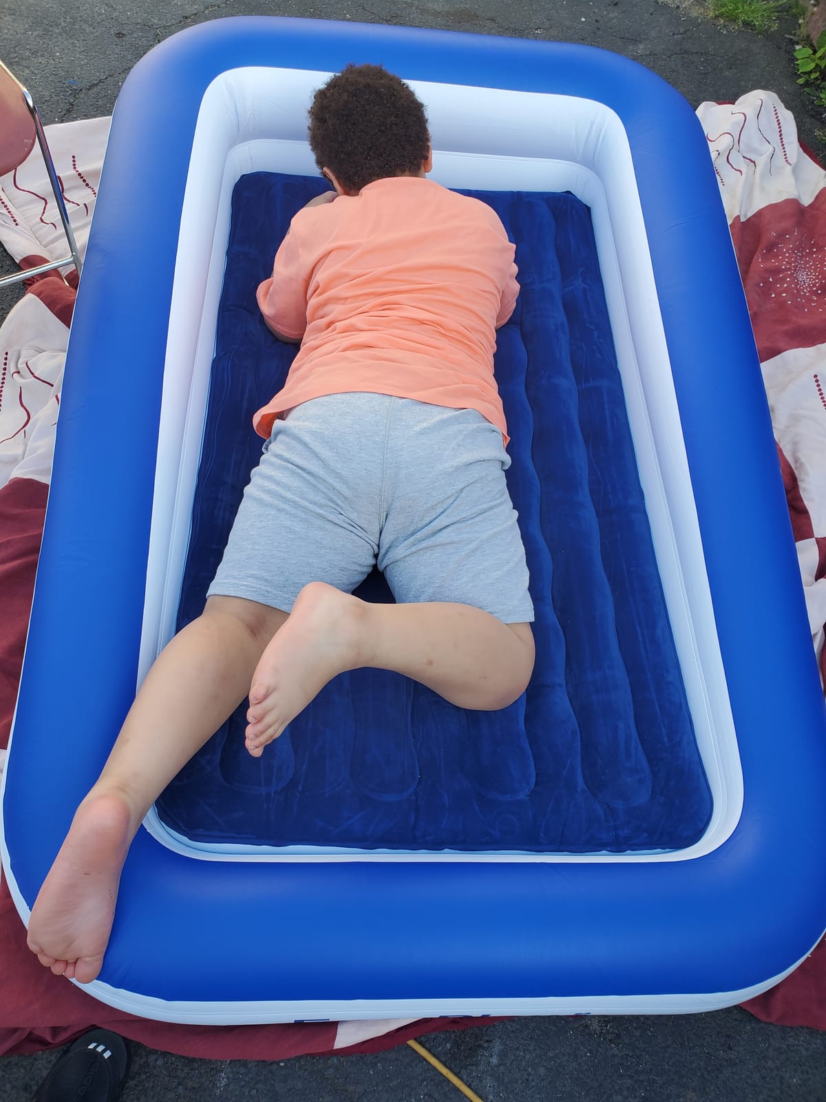 EnerPlex Kids Inflatable Travel Bed with High Speed Pump, Portable Blow up Toddler Air Mattress with Sides – Built-in Safety Bumper - Blue customer photo 2
