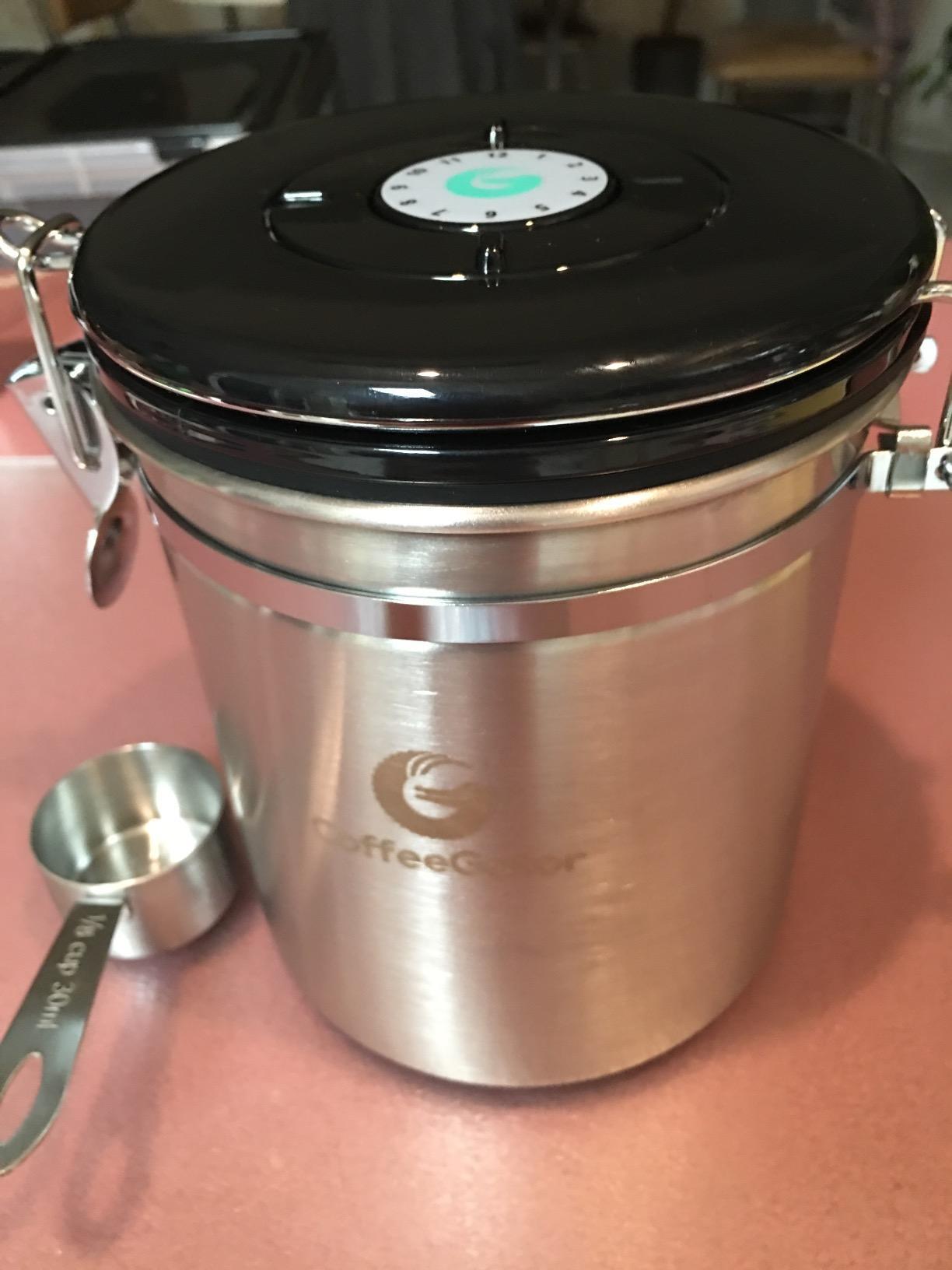 Coffee Gator Stainless Steel Canister - Medium 16oz, Gray Coffee Grounds and Beans Container with Date-Tracker, CO2-Release Valve, and Measuring Scoop - Ideal Coffee Lovers Gifts customer photo 2