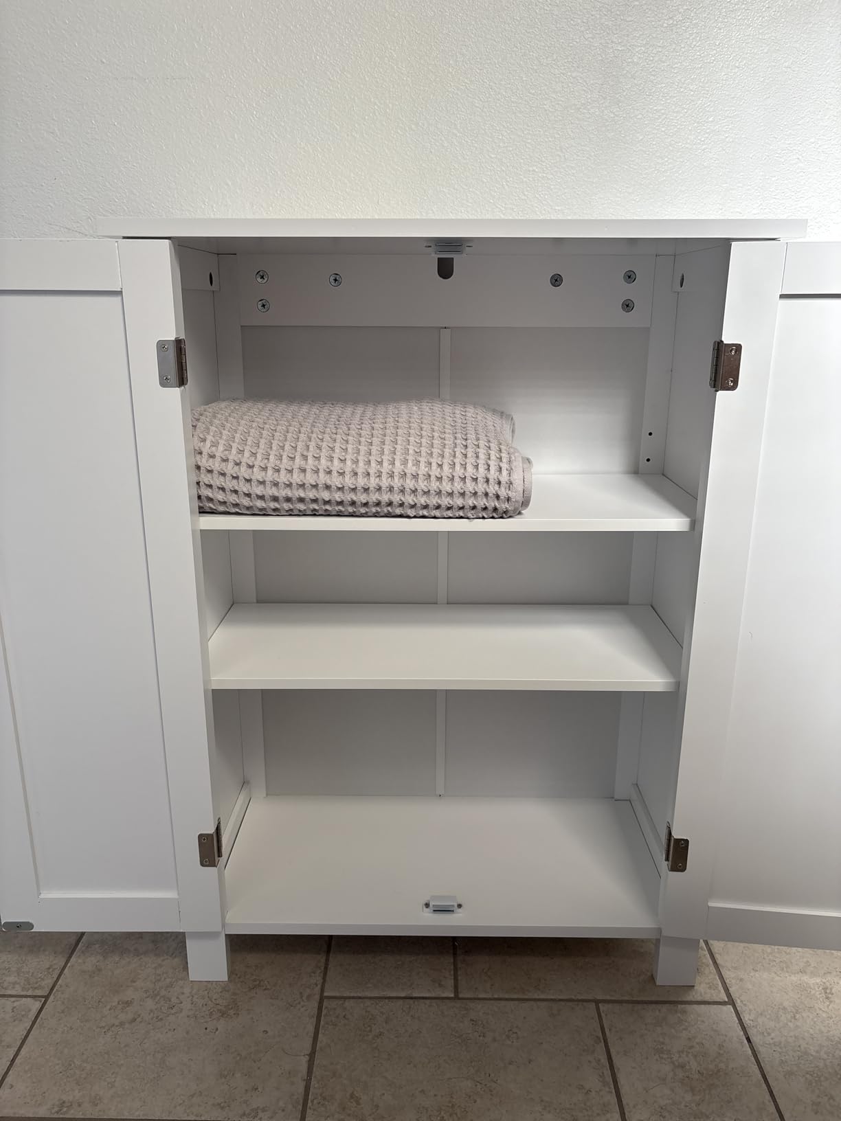 SUPER DEAL Modern Bathroom Floor Storage Cabinet with Adjustable Shelf and Double Door Rust Proof, Living Room Modern Home Furniture Storage Organizer Cabinet customer photo 1
