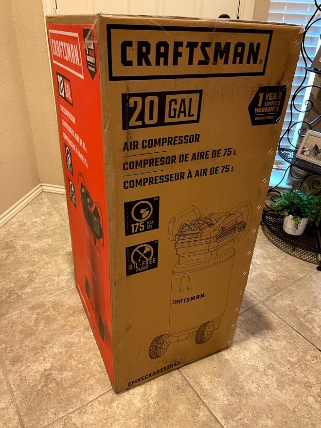 Craftsman Air Compressor, 20 Gallon Oil-Free 1.8 HP Max 175 PSI Pressure Two Quick Couplers Big Capacity, Red- CMXECXA0232043 | Dual Quick Couplers, 1.8HP, 5 CFM @ 40 PSI Air Compressor for Garage, Jobsite & Workshop customer photo 2