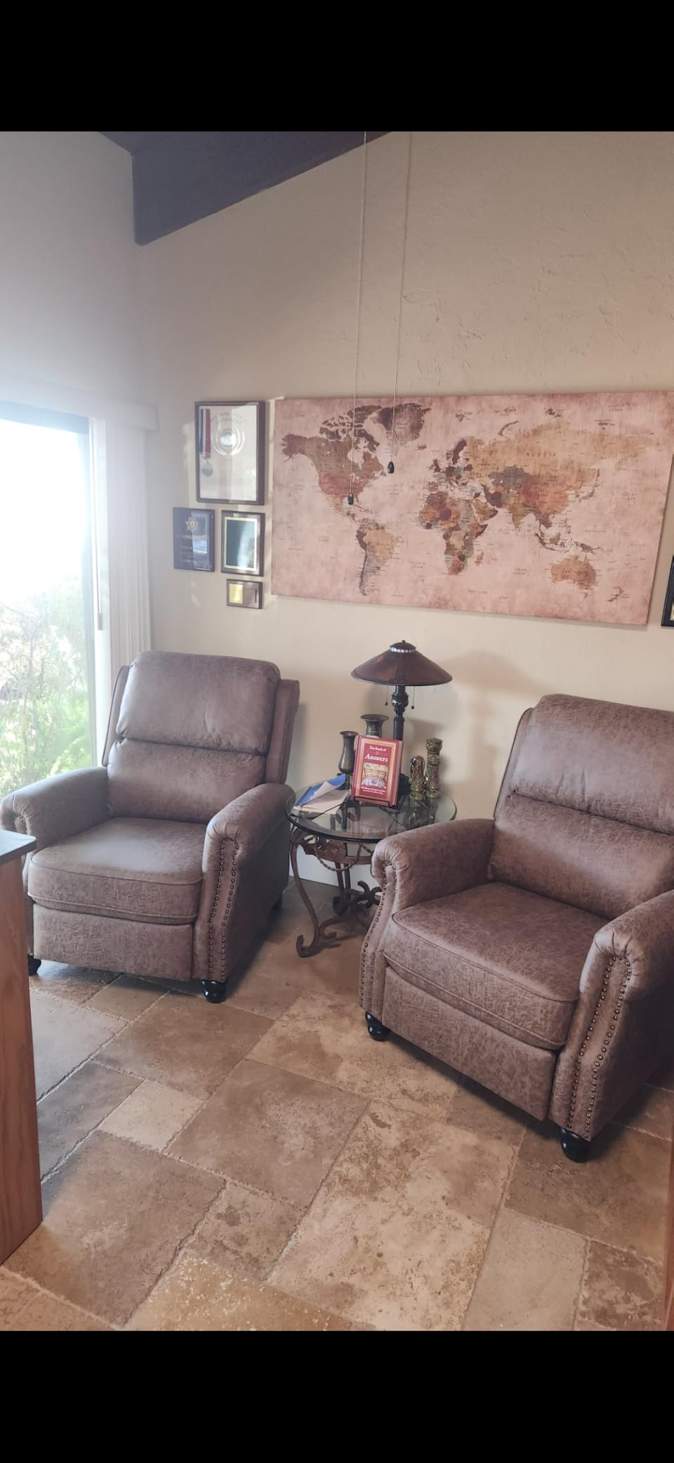CANMOV Pushback Recliner Chair Faux Leather Armchair Push Back Recliner with Rivet Decoration Single Sofa Accent Chair for Living Room, Chocolate customer photo 1
