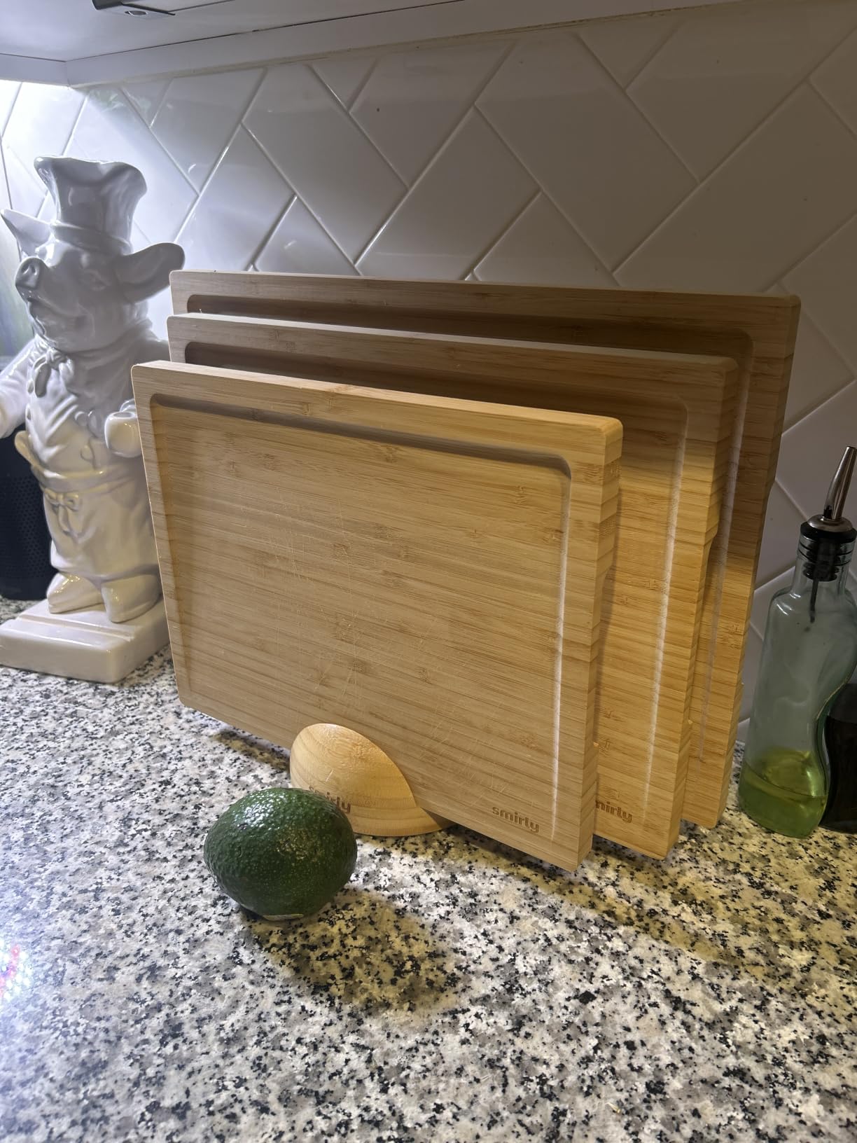 SMIRLY Cutting Boards for Kitchen, 3 Piece Bamboo Cutting Board with Stand customer photo 2