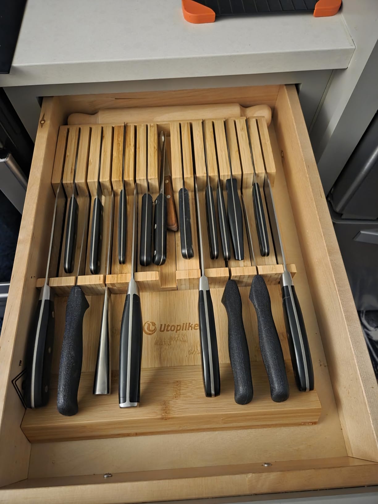 Utoplike In-drawer Knife Block Bamboo Kitchen Knives Drawer Organizer Large customer photo 2