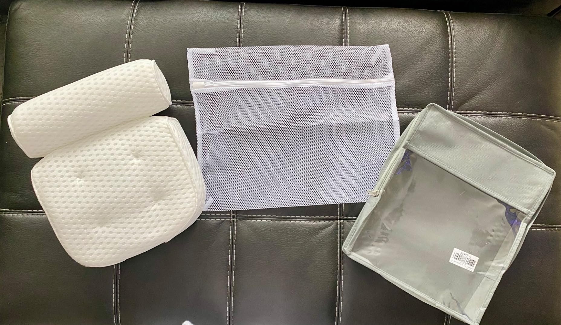 AEROiVi Luxury Bath Pillows for Tub Soft Mesh Strong 6 Suction Cups White customer photo 1
