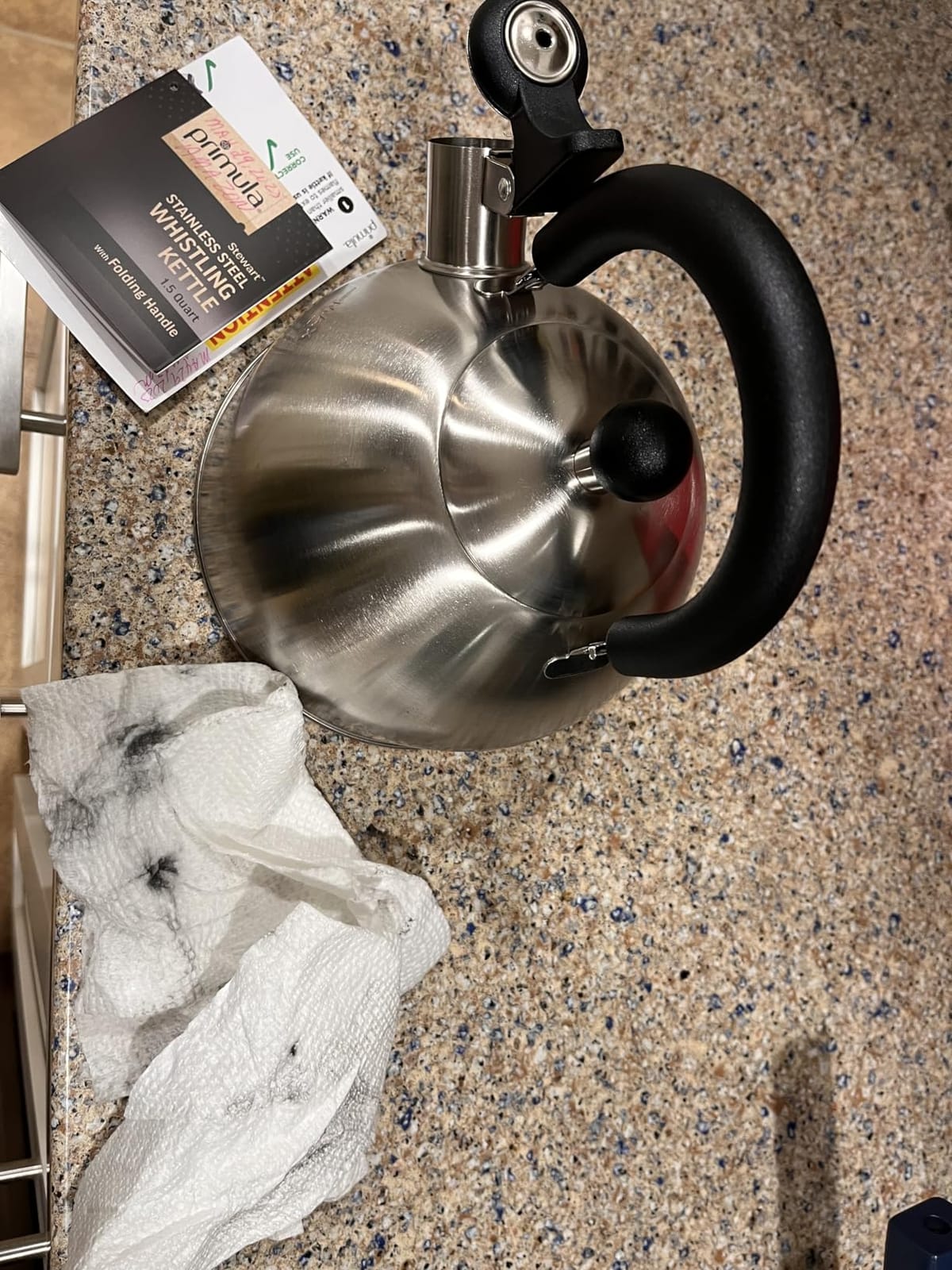 Primula Stewart Whistling Tea Kettle for Stovetop, Stainless Steel Stove Top Kettle with Fast Boil Whistling Spout and Cool Touch Folding Handle, 1.5-Quart, Brushed Silver with Black Handle customer photo 2