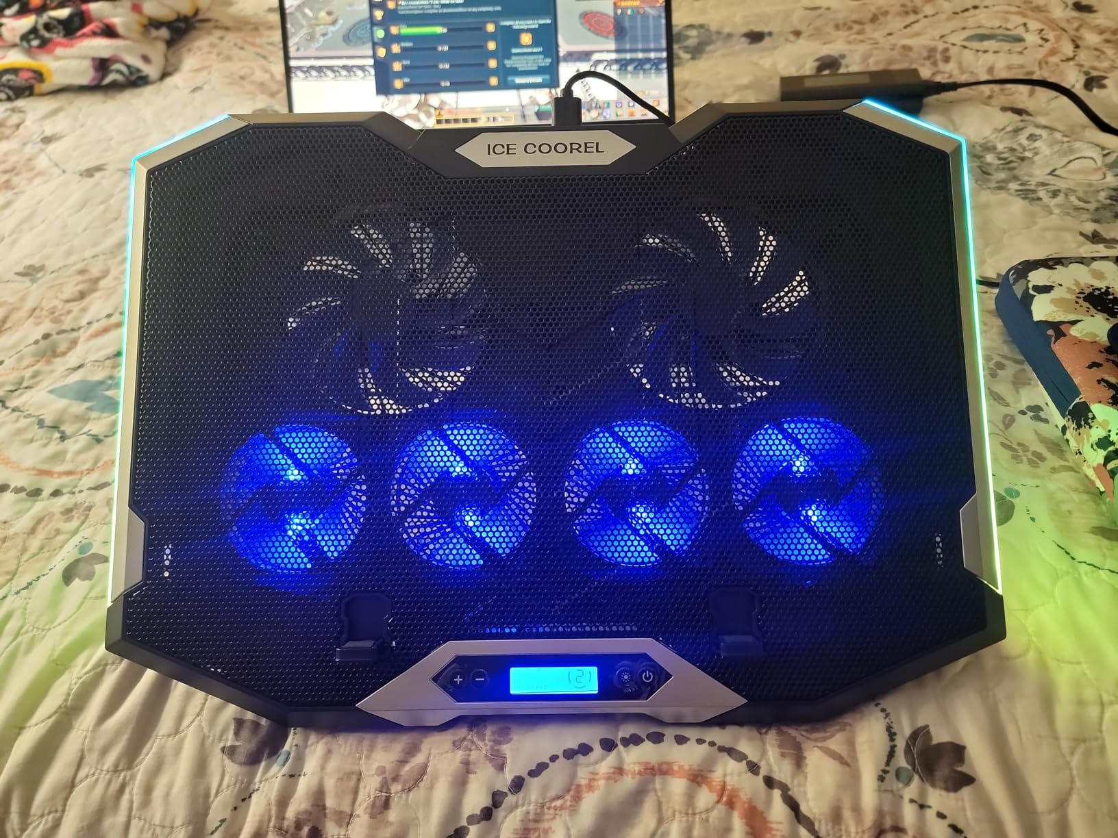 ICE COOREL Gaming Laptop Cooling Pad 15-17.3 Inch, Laptop Fan with 6 RGB Cooling Fans, Laptop Cooling Stand with 6 Height Adjustable, Laptop Cooler with LCD Screen, 2 USB Ports, Phone Stand customer photo 1