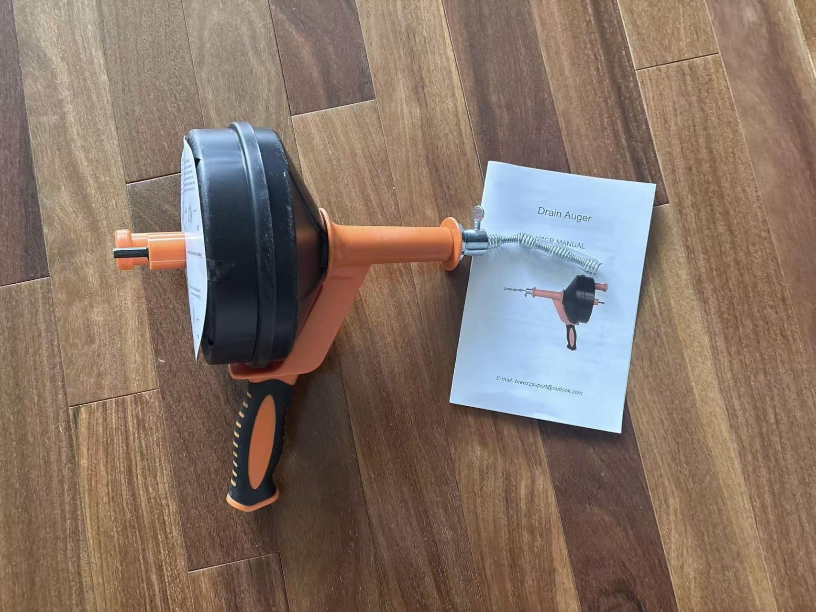 Drain Auger, Clog Remover with Drill Adapter, 25 Feet Flexible Plumbing Snake Use Manually or Powered for Kitchen, Bathroom and Shower Sink, Comes with Gloves (orange) customer photo 2