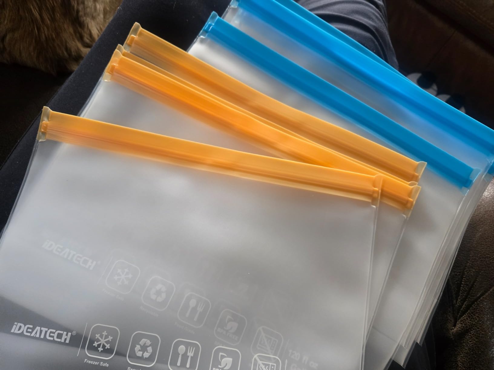 IDEATECH 20Pack Reusable Bags Dishwasher Safe, Leakproof Reusable Freezer Bags, BPA Free Healthy Food Storage Contaizers Sandwich Snack Baggies for Lunch Travel(8 Gallon 6 Quart 6 Snack,Colored) customer photo 2