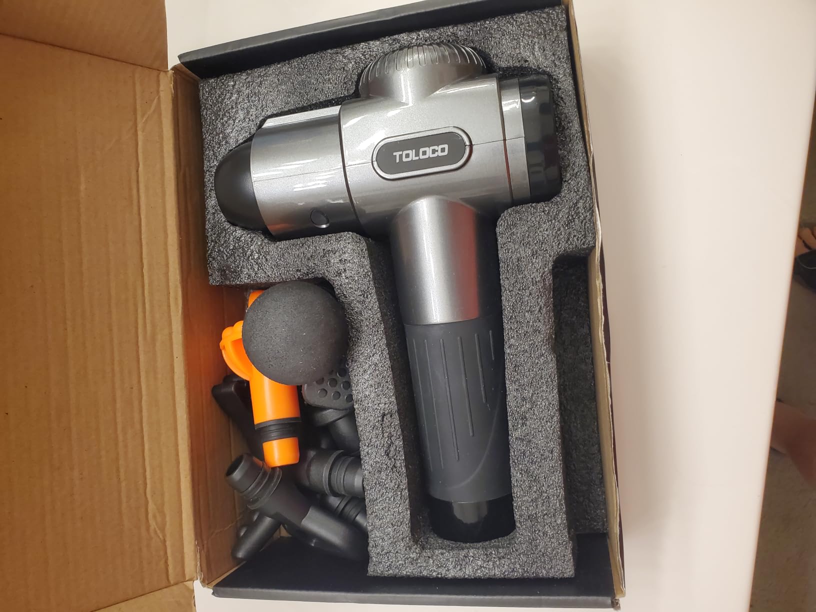 TOLOCO Massage Gun, Deep Tissue Back Massage for Athletes for Pain Relief, Percussion Massager with 10 Massages Heads & Silent Brushless Motor, Fathers Day Dad Gifts, Grey customer photo 2