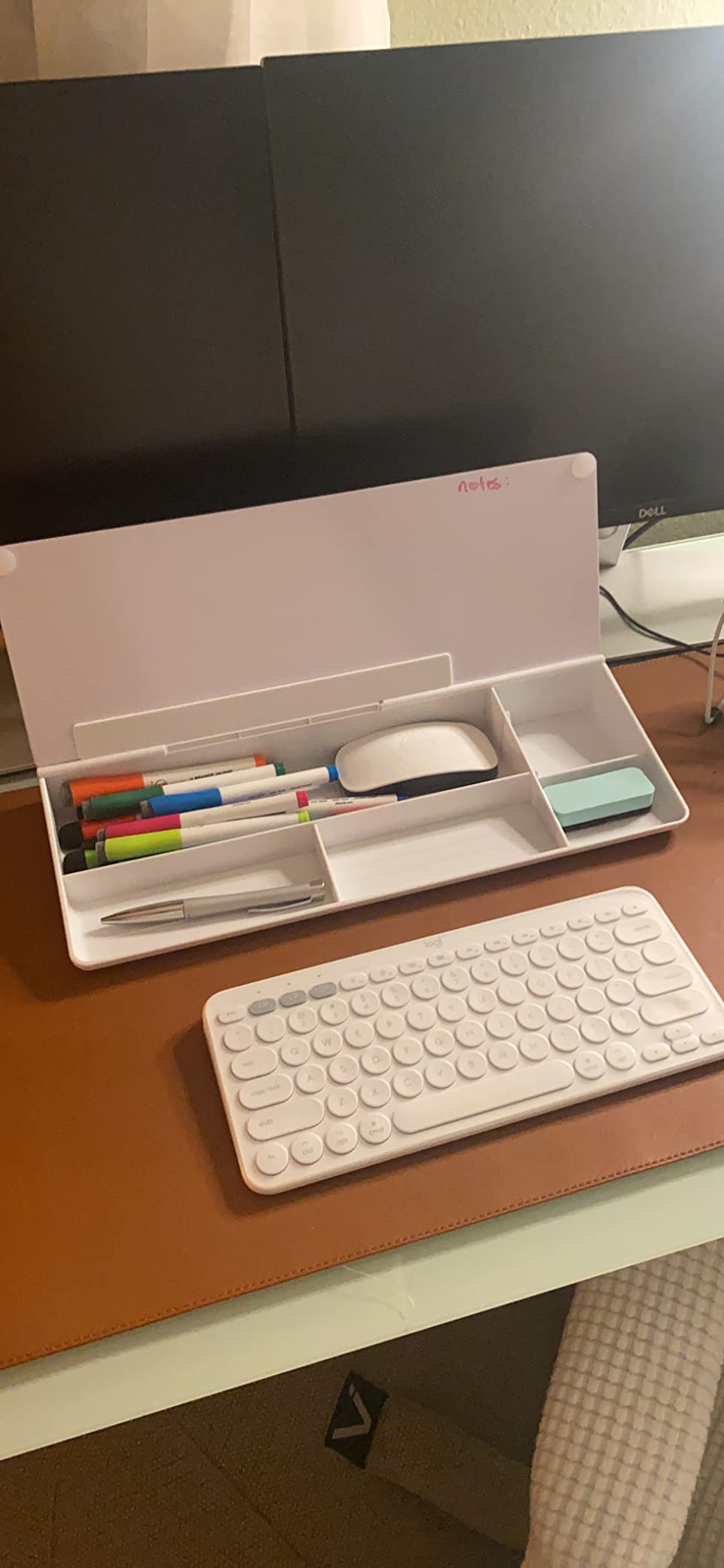 TSJ OFFICE Small Desktop Whiteboard -Glass Dry Erase Board Computer Keyboard Stand White Board Surface Pad with Drawer, Desk Organizers with Accessories for Office, Home, School Supplies - White customer photo 1