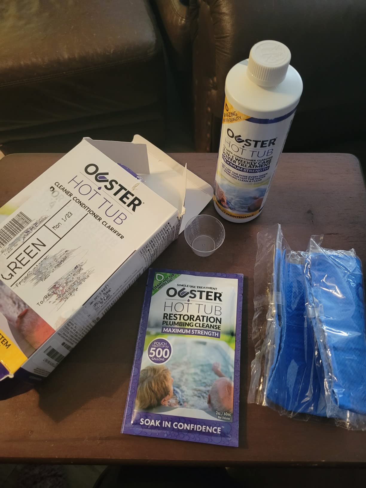 Bio Ouster Hot Tub Chemicals Kit Complete Hot Tub Cleaner Kit with 3in1 Weekly Care, Power Purge Jet Cleaner, Towel, Measuring Cup for Standard and Inflatable Spas Made in USA customer photo 1