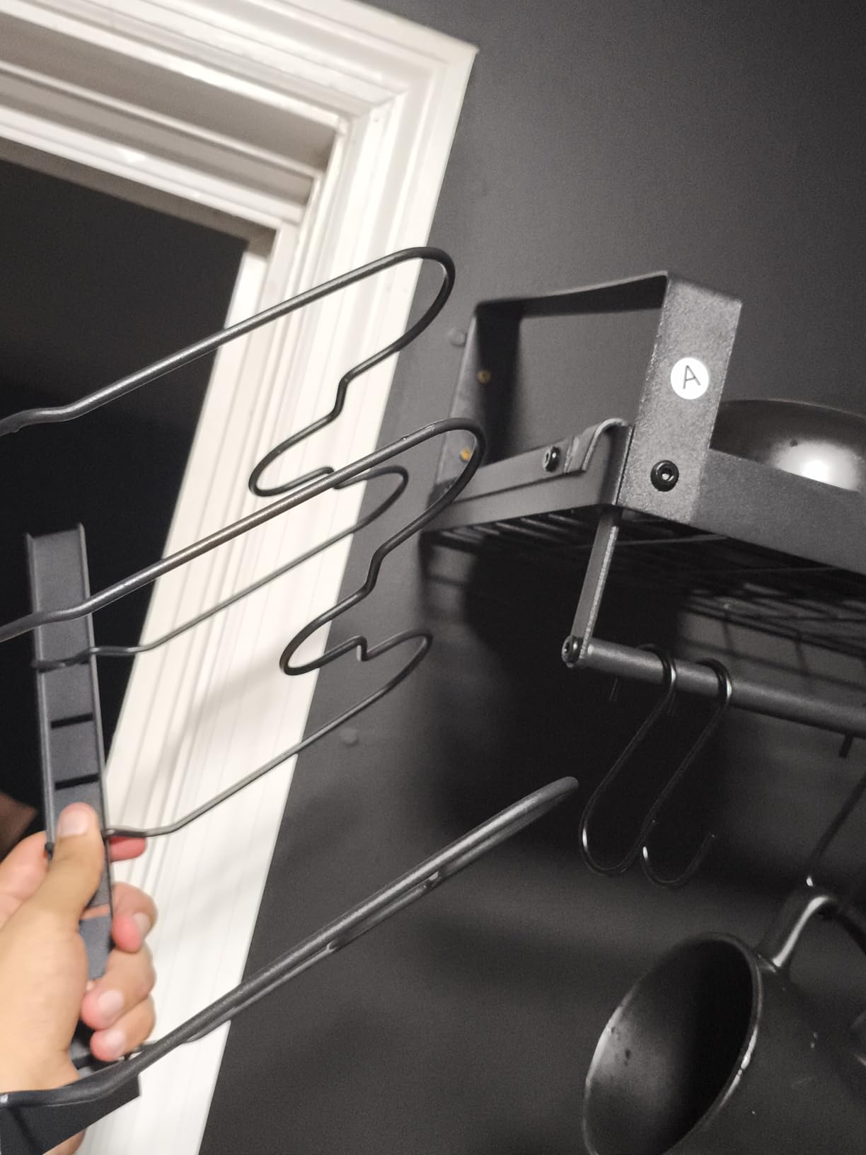 X-cosrack Pot Racks Wall Mounted Set of 2,with Towel Bar and Pots Pans Lids Organizer, Kitchen Cookware Hanging Shelves with 12 Hooks, Black customer photo 1