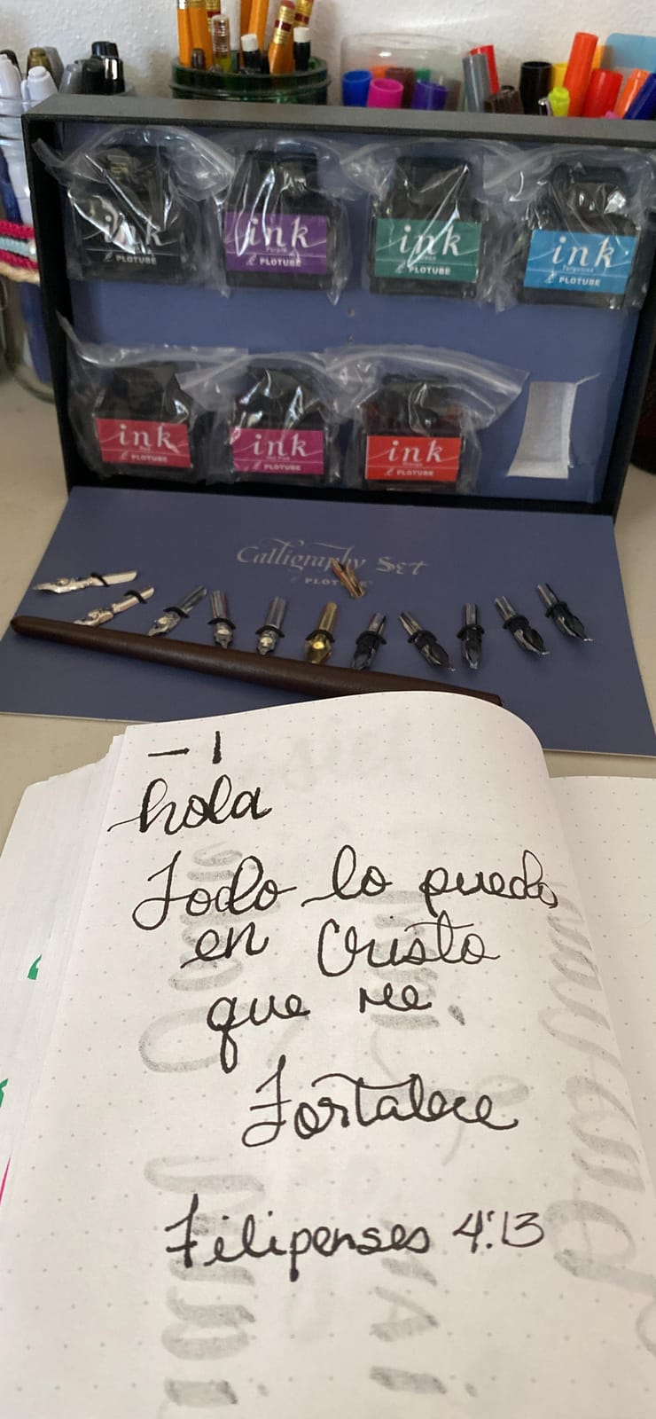 Calligraphy Pen Set – Includes Wooden Dip Pen, Antique Brass Holder, 11 Nibs, 7 Colors Ink Bottles and Beginner's Manual customer photo 2