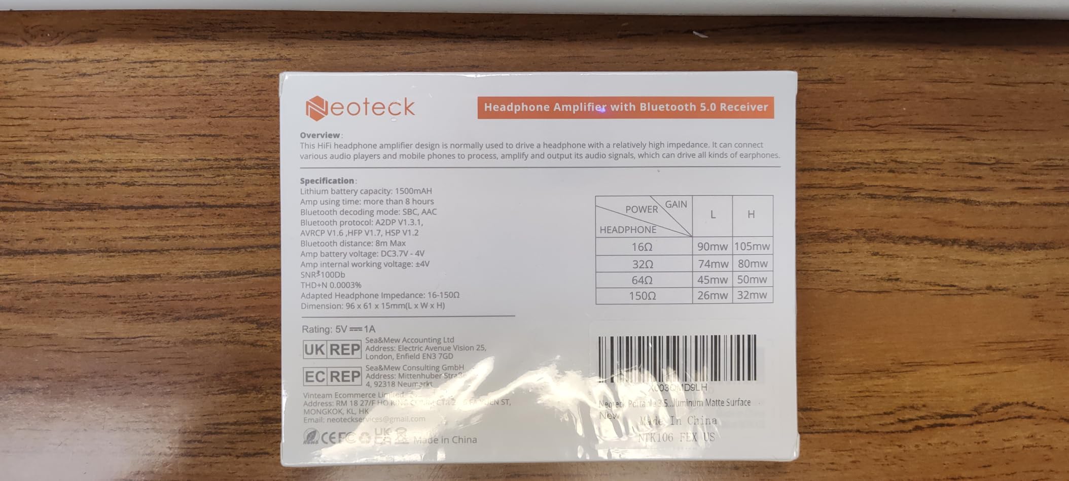 Neoteck Headphone Amplifier Bluetooth 5.0 Headphone Amp 16-300Ω customer photo 1
