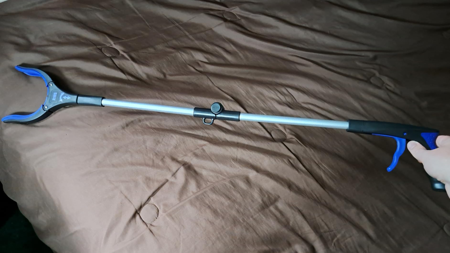 RMS 34 Inch Extra Long Reacher Grabber - Foldable with Rotating Jaw (Blue) customer photo 2