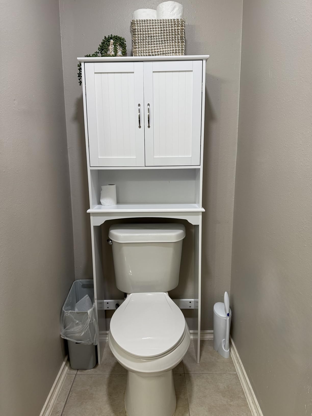 Yaheetech Over the Toilet Storage Cabinet, Bathroom Organizer, White | Adjustable Shelf Frees Up Floor Space, Open Compartment, 2 Beadboard Doors, Holds Towels, Anti-Tip Kit Included customer photo 2