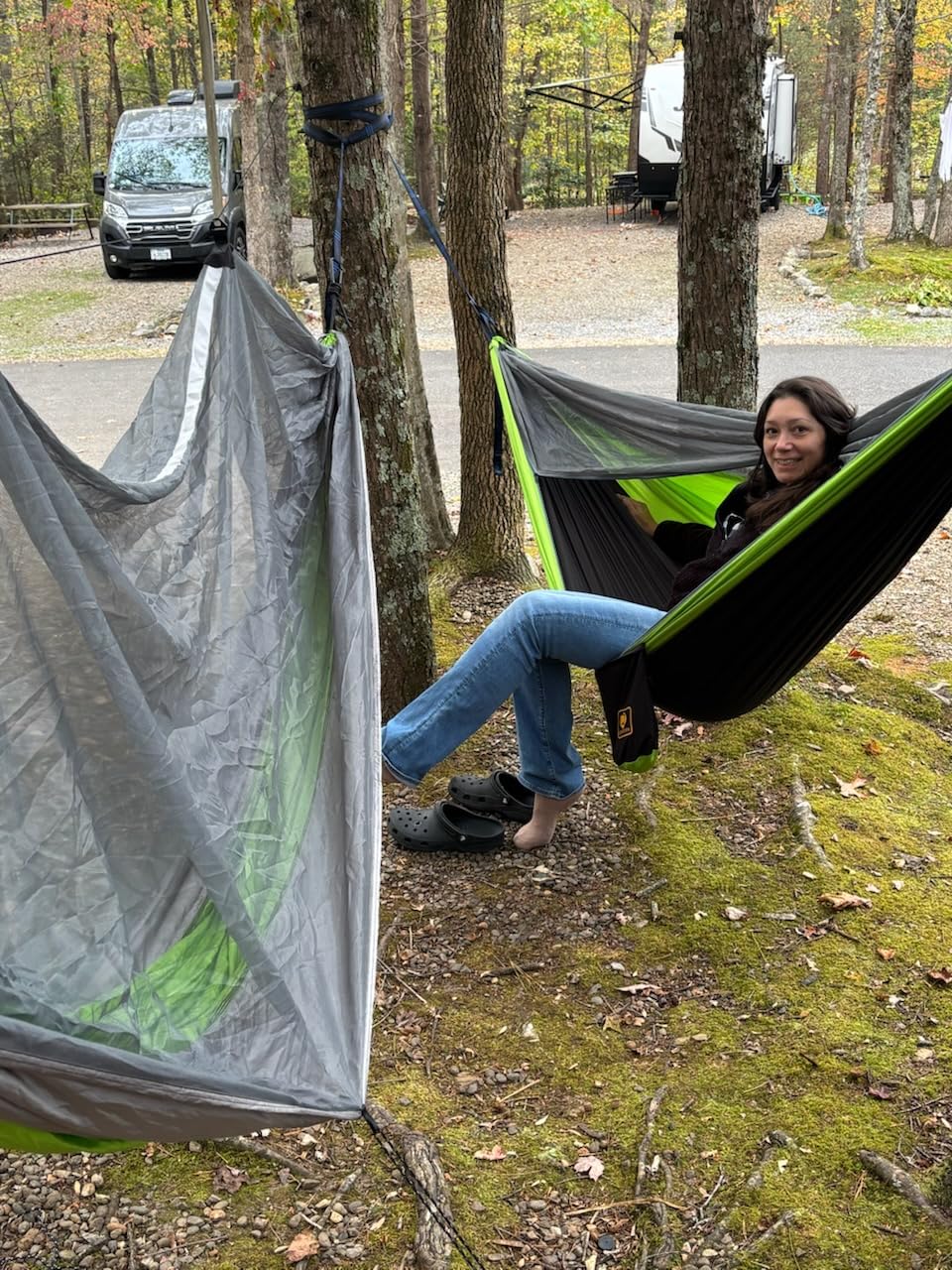 Camping Hammock with Net,Portable Lightweight Double Hammocks with Tree Straps and Solid D-Shape Hanging Hooks,Parachute Nylon Hammock for Backpacking Beach Backyard Patio Hiking customer photo 2