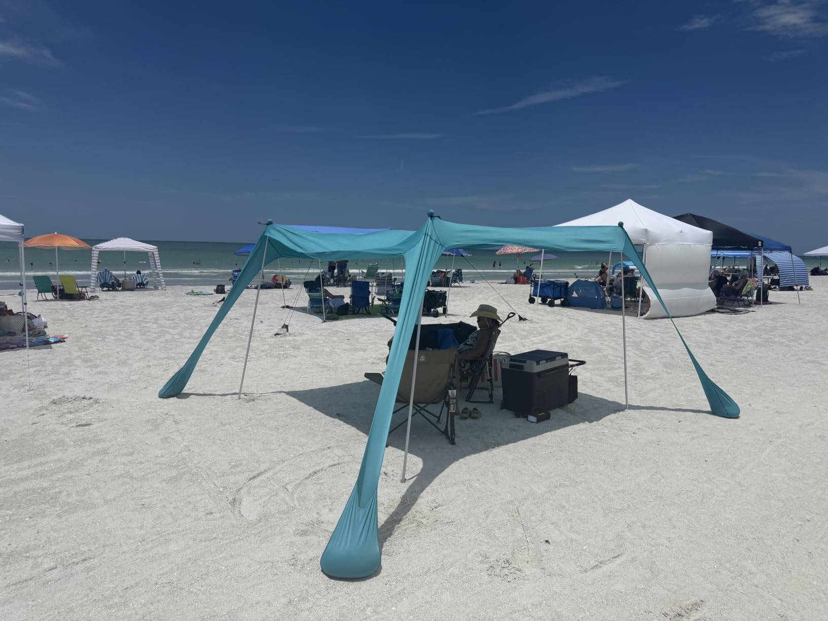 Family Beach Tent Canopy Sun Shade, Pop Up Grande Beach Tent Sun Shelter Stability 4 Poles with Portable Carry Bag Outdoor Shade for Fishing Backyard Camping customer photo 1