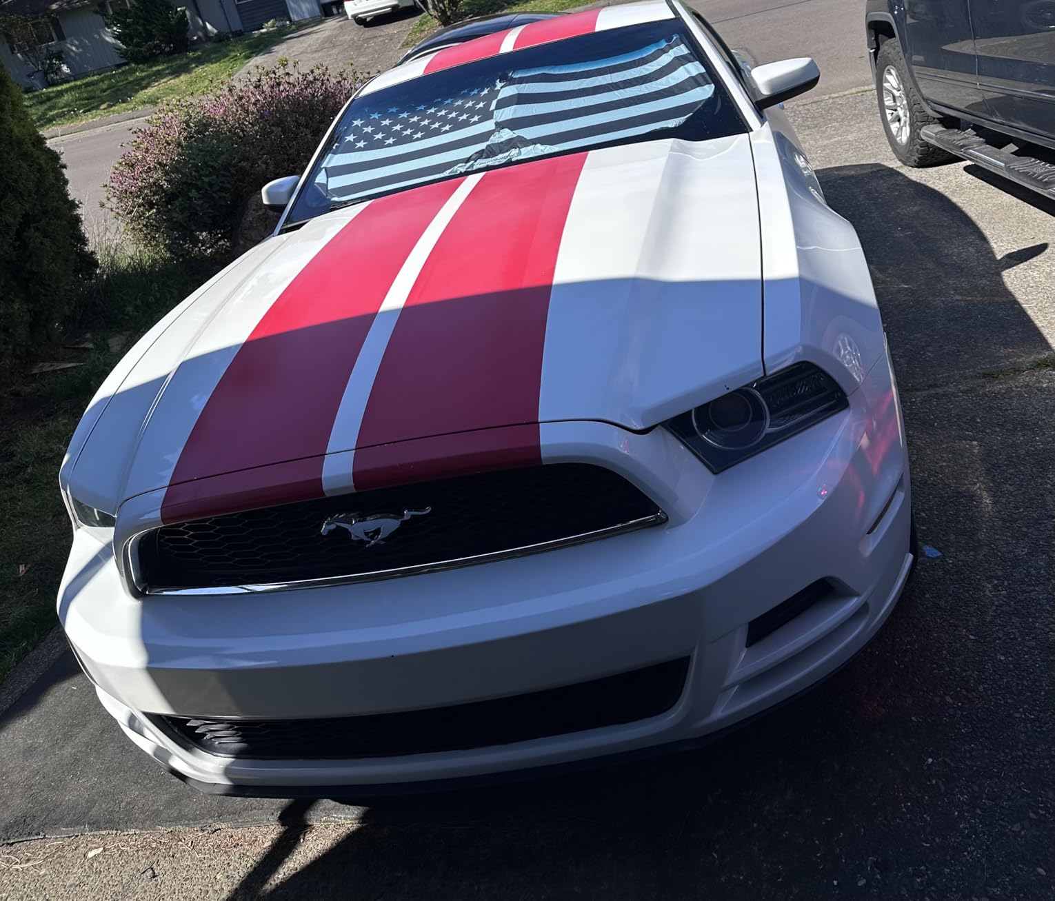 1-Piece Windshield Sun Shade B&W American Flag USA Patriotic Design - Foldable Car Fits Easily to SUV & Truck Vehicles UV Ray Blocker Keeps Your Vehicle Cool Large customer photo 1