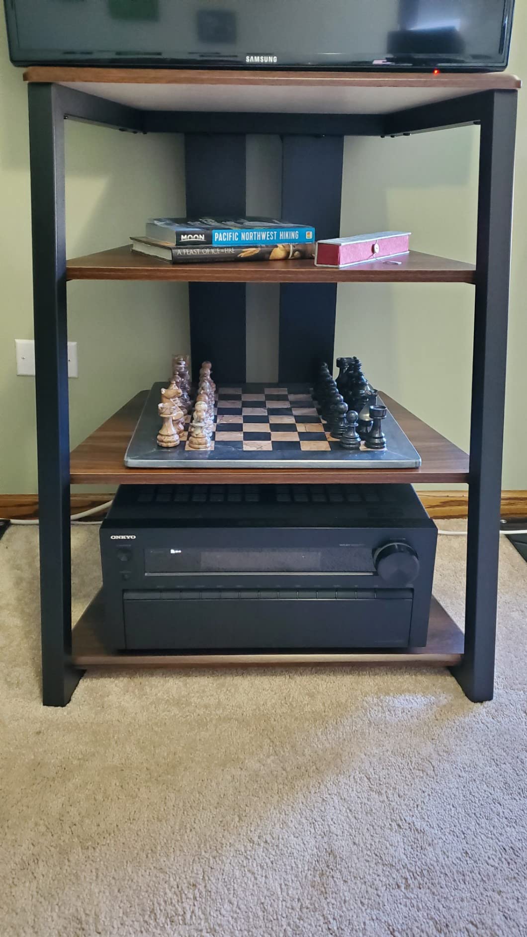 FITUEYES 4-Tier AV Media Stand Corner Shelf for Record Player HiFi, Walnut customer photo 1