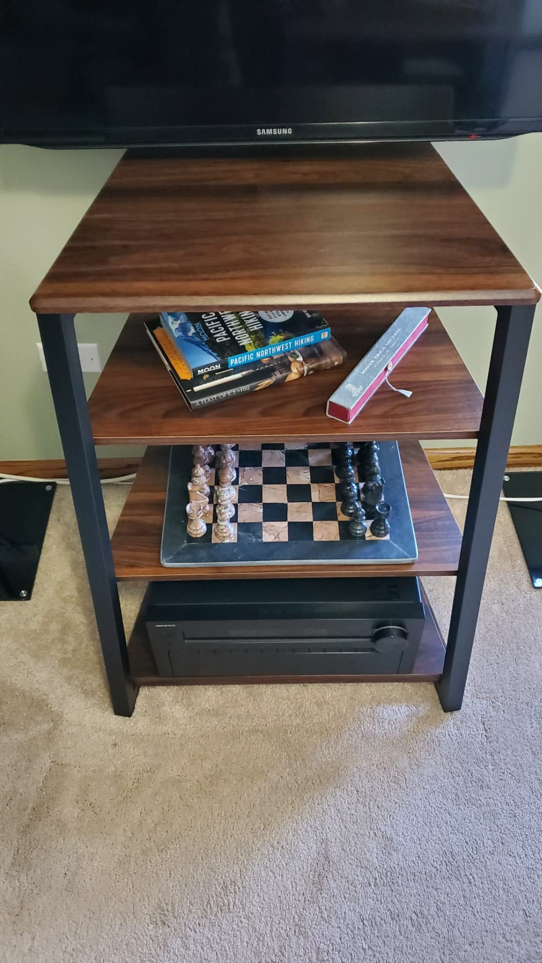 FITUEYES 4-Tier AV Media Stand Corner Shelf for Record Player HiFi, Walnut customer photo 2