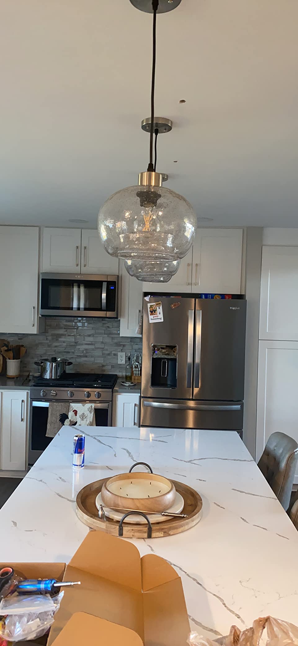 CASAMOTION Glass Pendant Lights Kitchen Island, Marble Blue 8.7 Inch 2 Pack customer photo 1