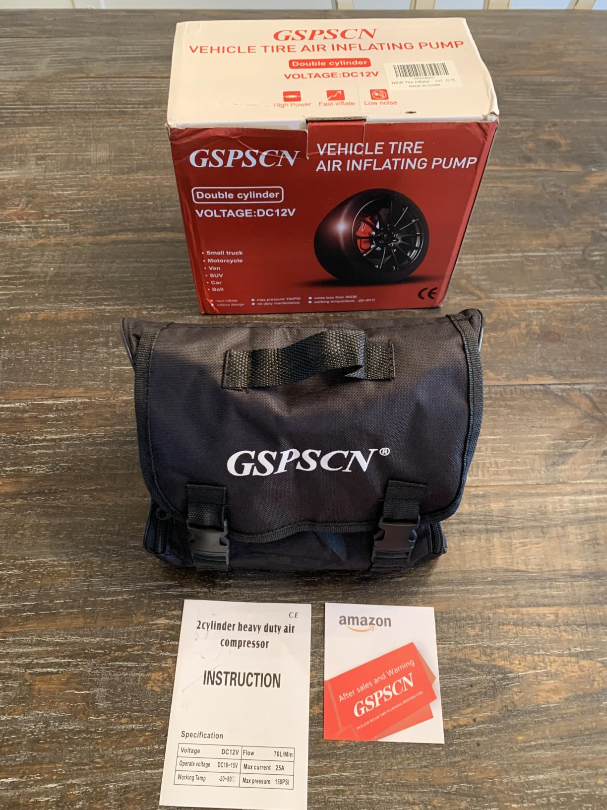 GSPSCN 12V Heavy Duty Tire Inflator Metal Portable Air Compressor Pump | 6X Faster Inflation Dual Cylinders 150PSI Air Pump with Adapter for Car, RV,Pickup Truck, SUV, Van,Camper, Air Bed,Ball customer photo 1