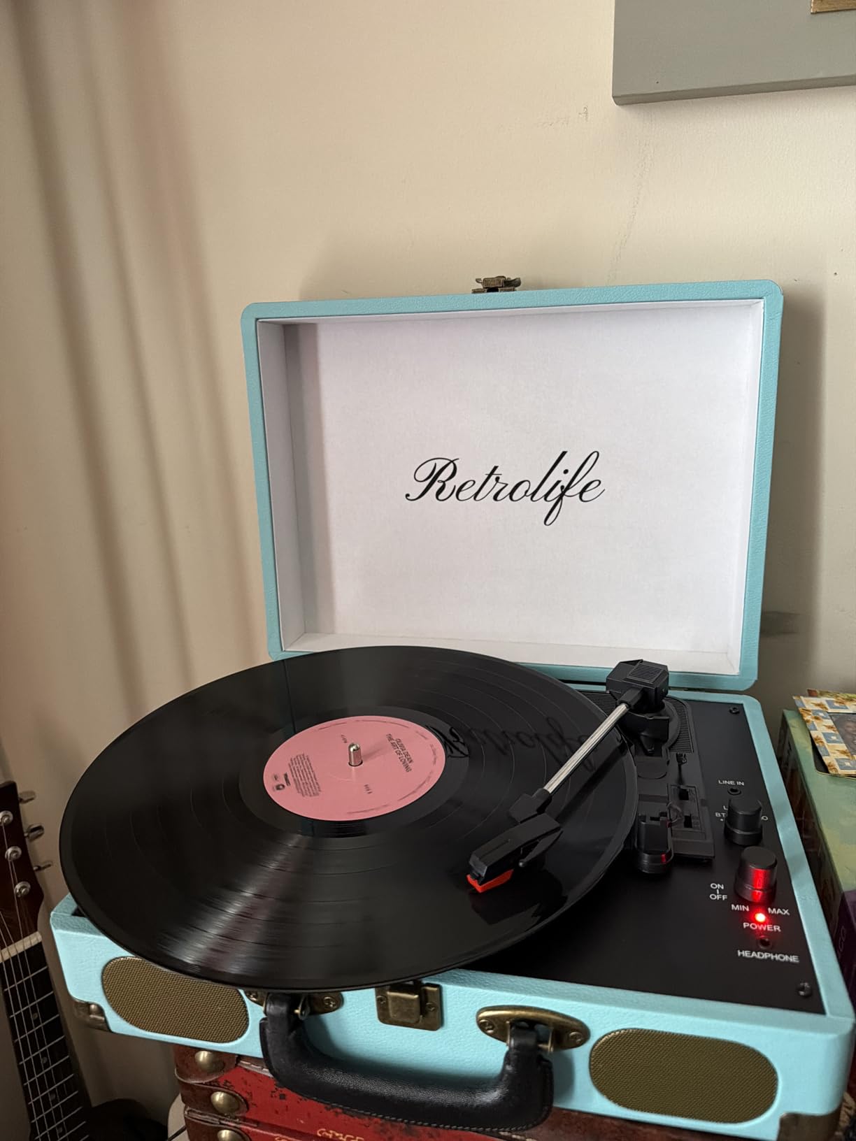 Retrolife® Vinyl Record Player with Speakers, Bluetooth Vinyl Player-Black | Portable, 3-Speed BT Turntable, Belt-Driven, RCA Line Out & Headphone Jack, Auto Stop, Plays 7/10/12