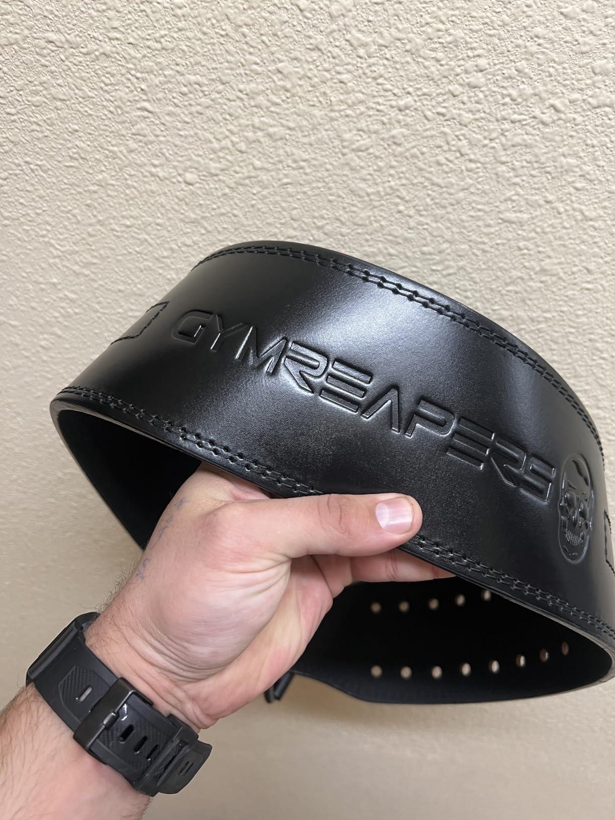 Gymreapers Weightlifting Belt 6MM Genuine Leather - Double Prong Power Belt Heavy Duty 4-Inch Wide - Strong, Stabilizing Back Support For Deadlifts, Squats Powerlifting customer photo 1