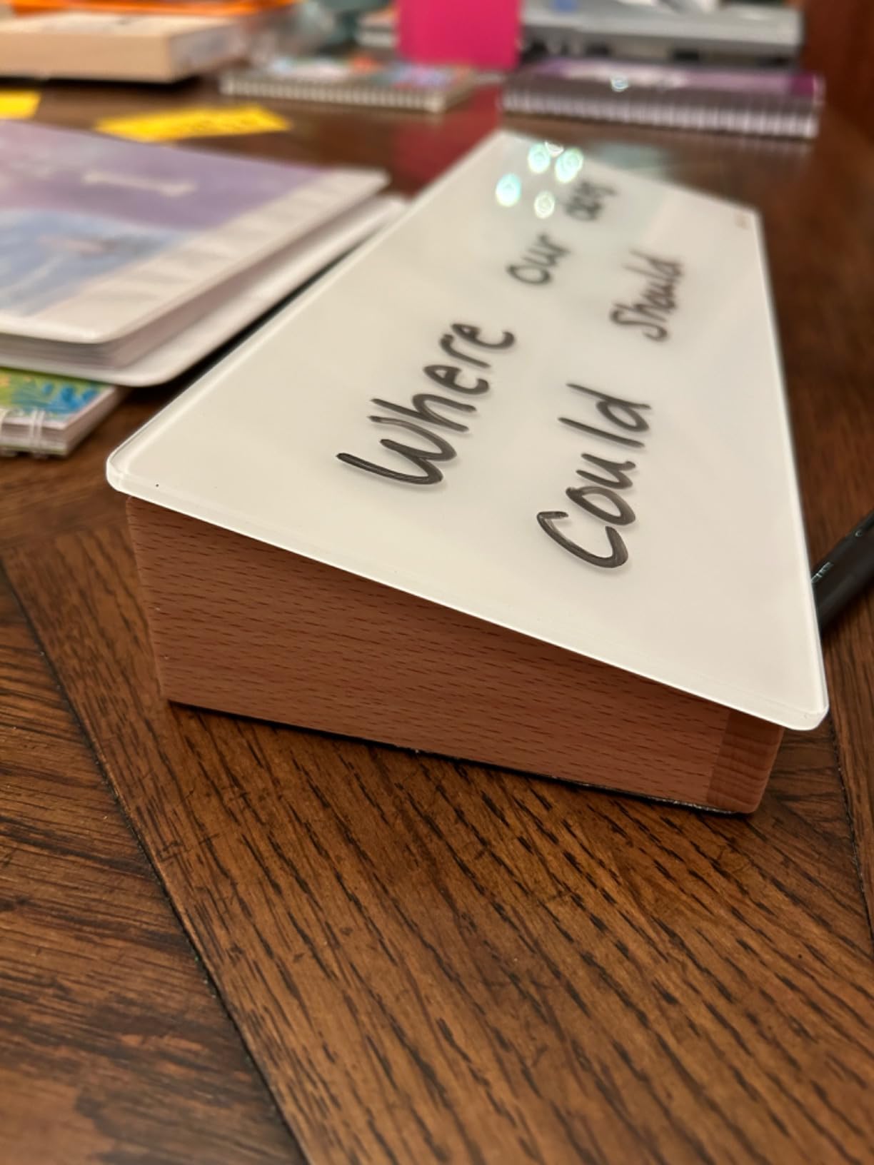 Glass Desktop Whiteboard with Wood Organizer for Small Office Accessories, Aesthetic Desk Dry Erase White Board with Drawer for Home Office Cubicle, Marker & Eraser Included, Yeoux customer photo 2