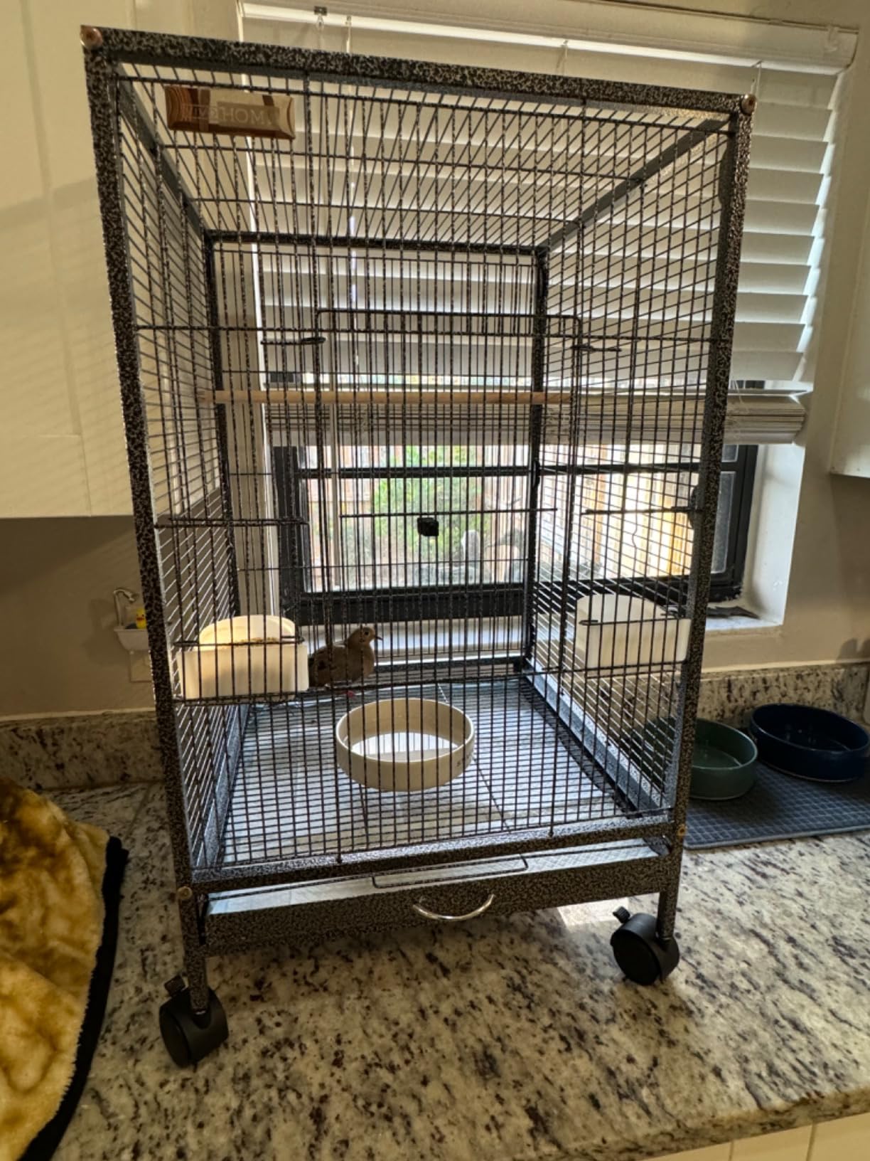 VIVOHOME Wrought Iron Bird Cage with Rolling Stand, 30 Inch Height customer photo 1