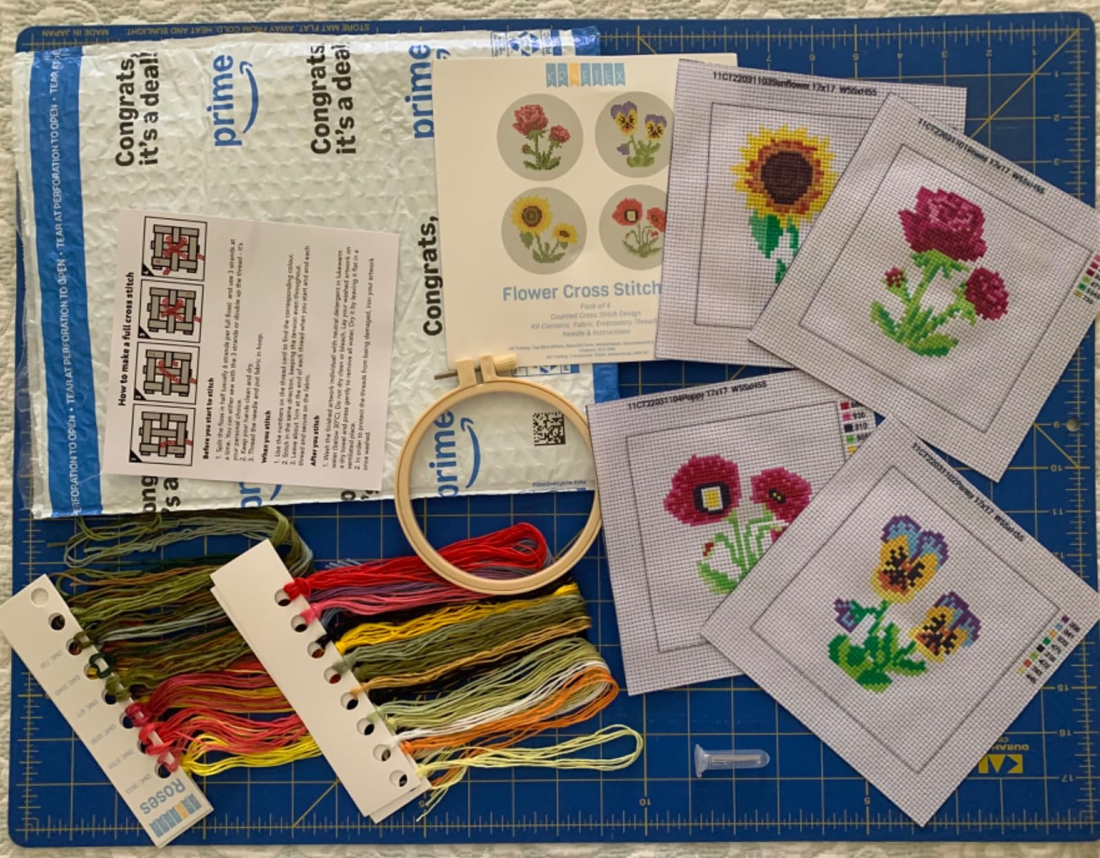 Stamped Cross Stitch Kits for Beginners Adults, Rose Poppy Pansy Sunflower customer photo 2
