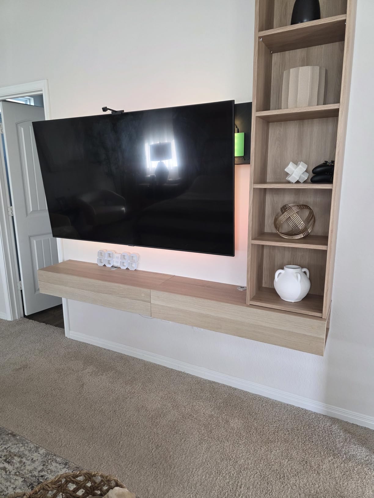 GHC Floating TV Stand, Wall Mounted Entertainment Center and Cabinet Shelf, Media Console for DVD Player, Space-Saving Under TV Shelf for Bedroom, Living Room (White) customer photo 1